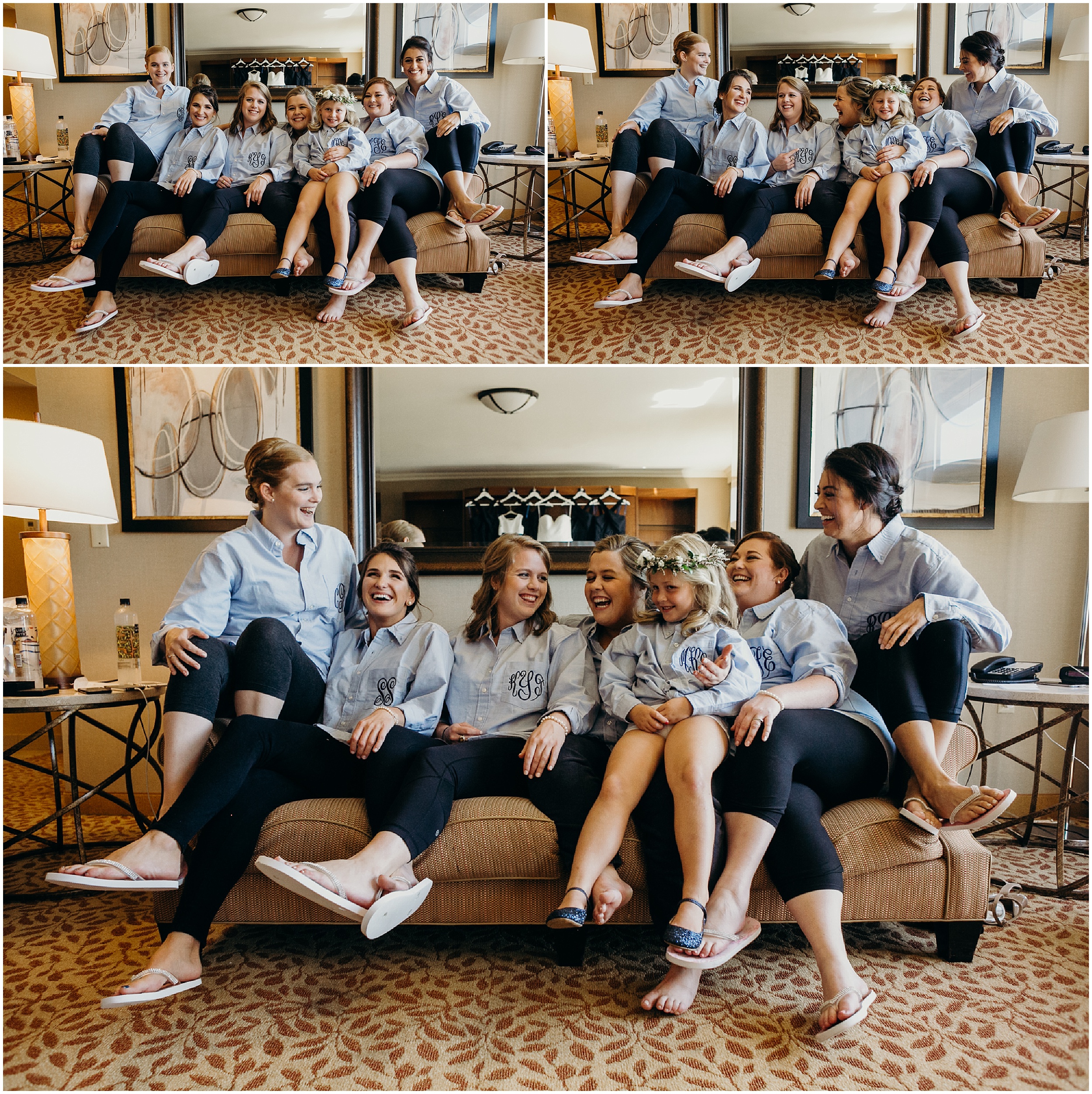 bridal party on the couch at country club of darien in darien, connecticut