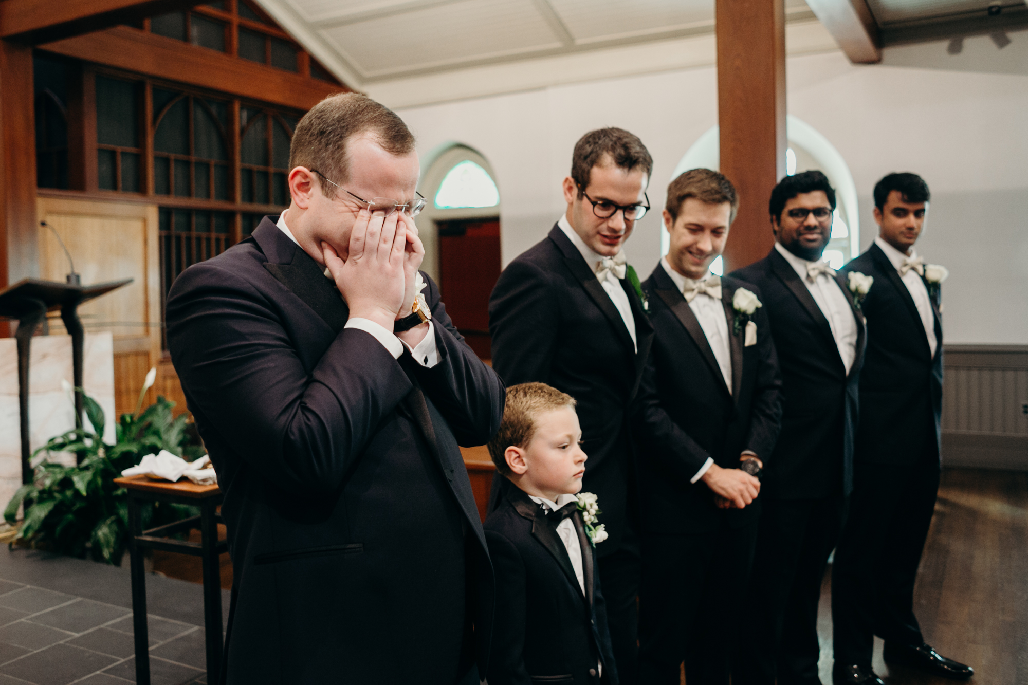 groom crying when he sees his bride at country club of darien in darien, connecticut