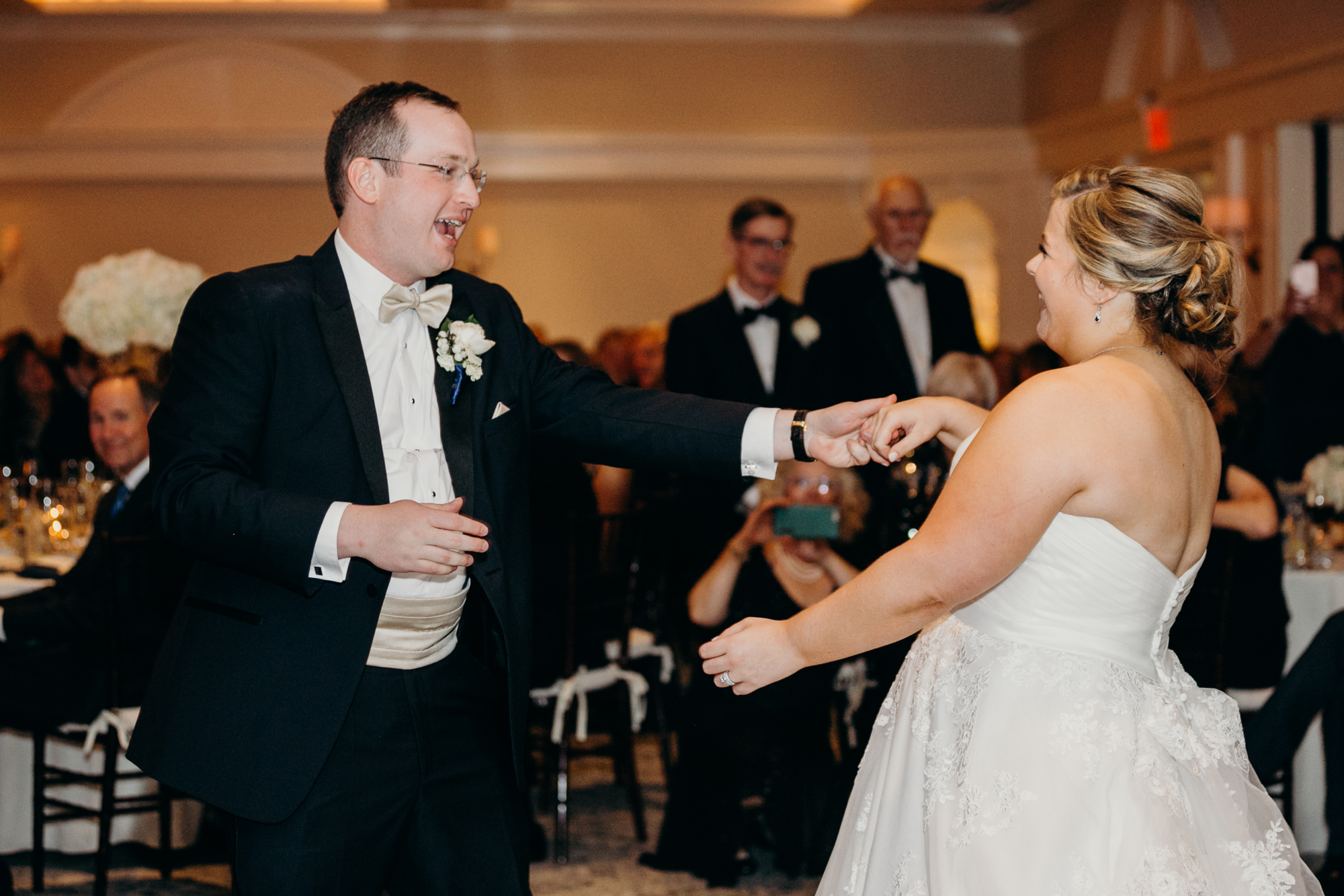 bride and groom share a first dance at country club of darien in darien, connecticut