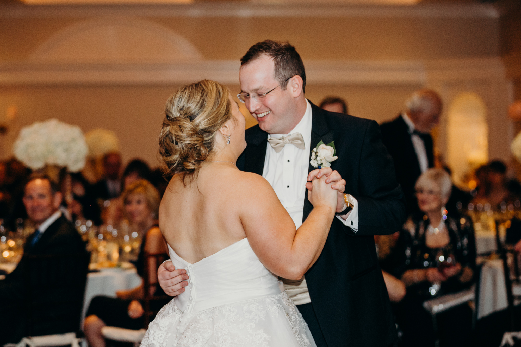 bride and groom share a first dance at country club of darien in darien, connecticut