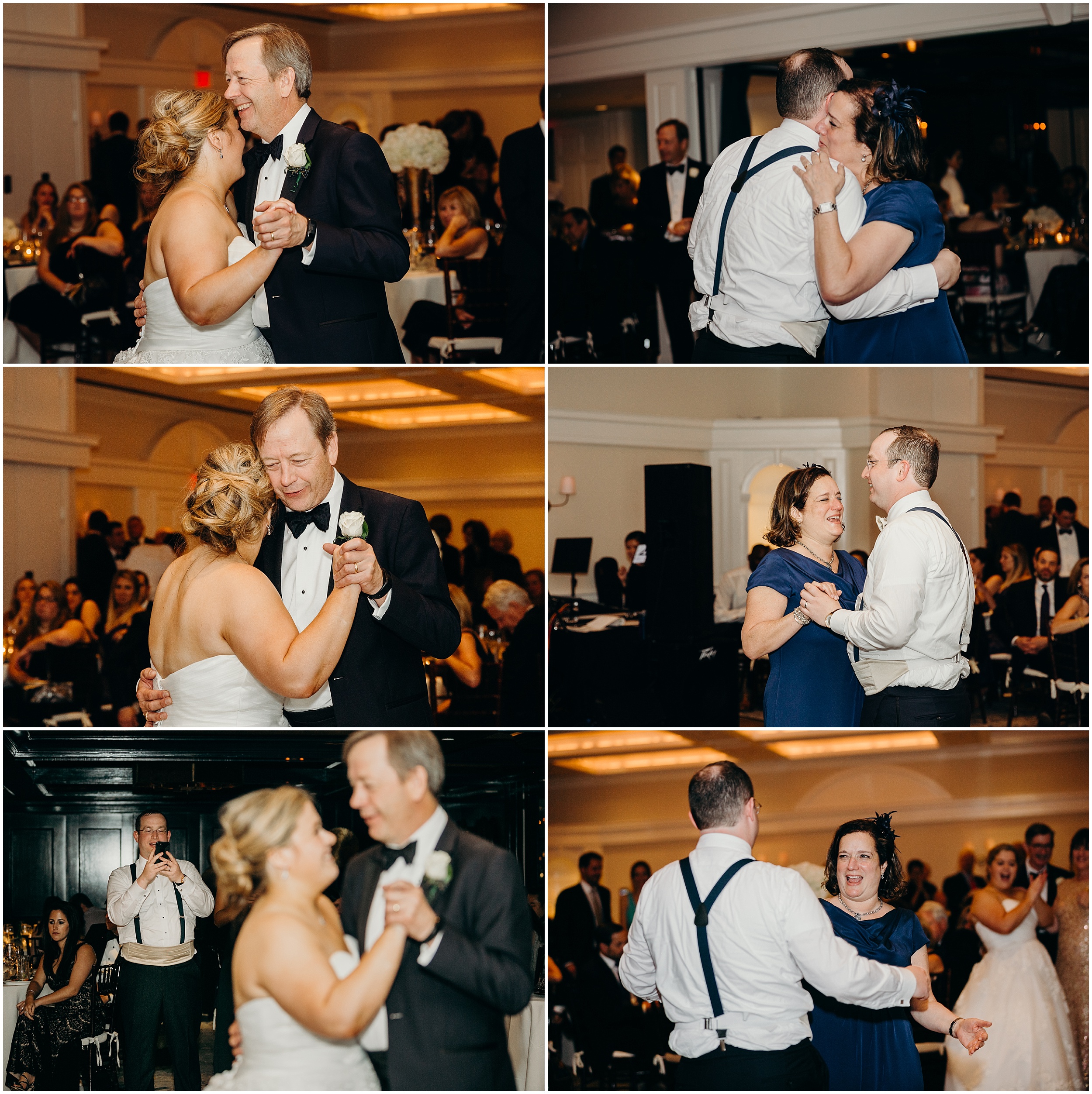 bride and groom share dances with their mother and father at country club of darien in darien, connecticut