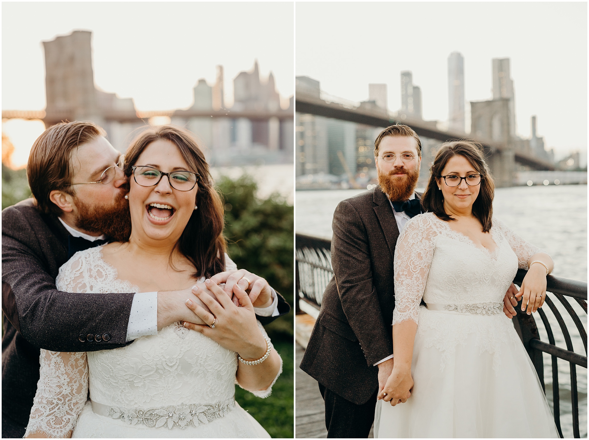 a portrait of a bride and groom at DUMBO in brooklyn, ny