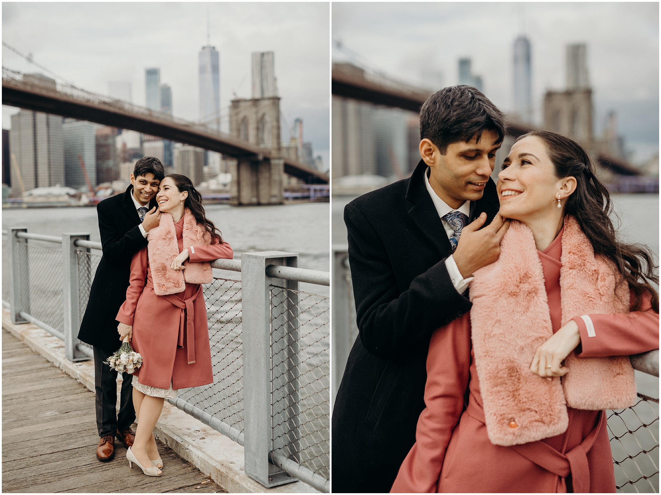 bride and groom portrait at dumbo in new york city, ny