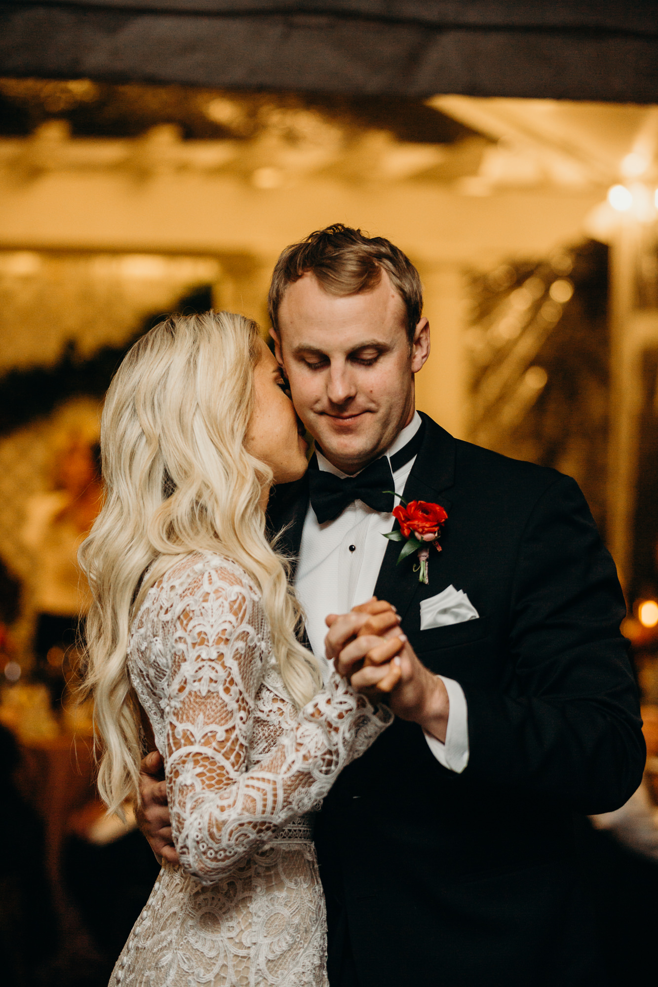 bride and groom have their first dance at five crowns in newport beach, CA