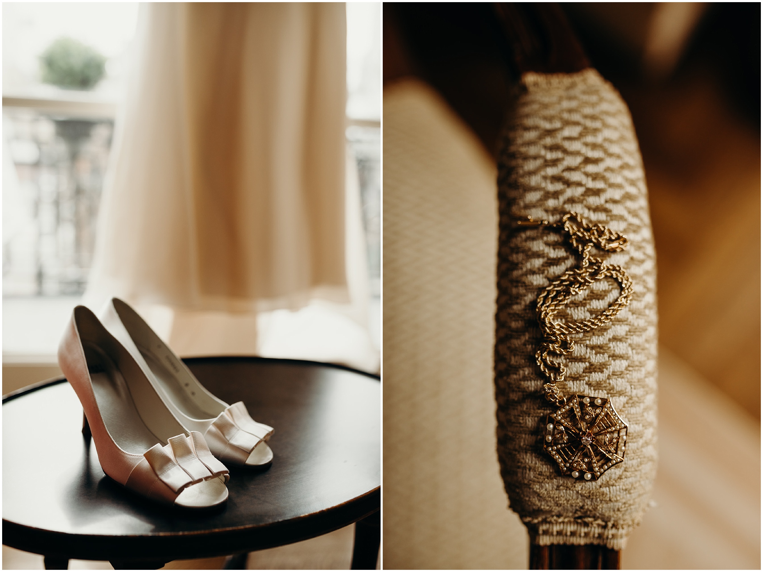 wedding shoes and necklace at cosmopolitan club in new york city, NY
