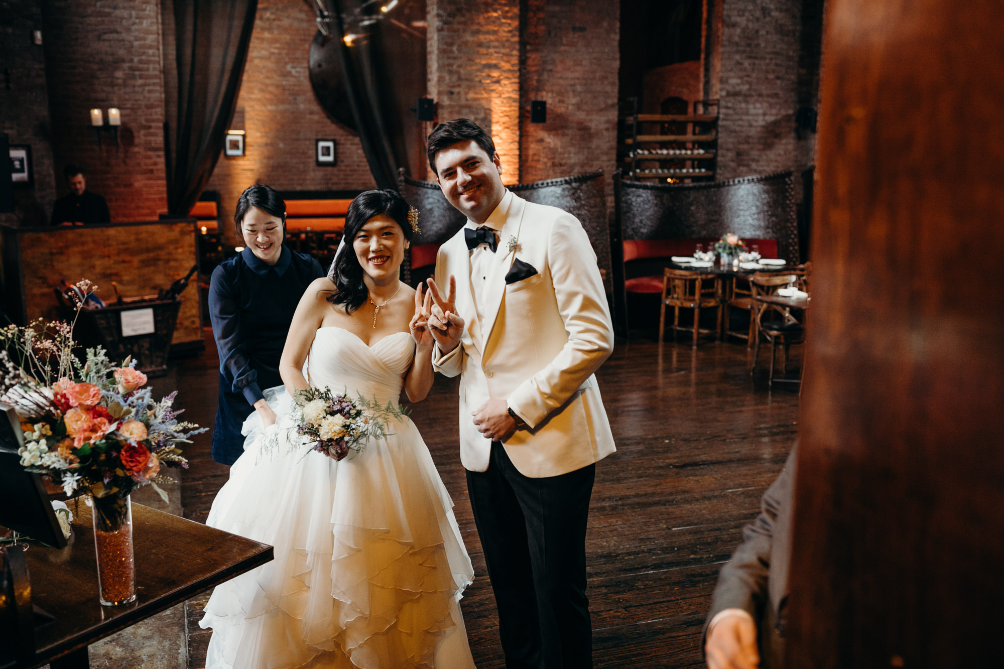 a bride and groom before their wedding ceremony at mymoon in brooklyn, new york