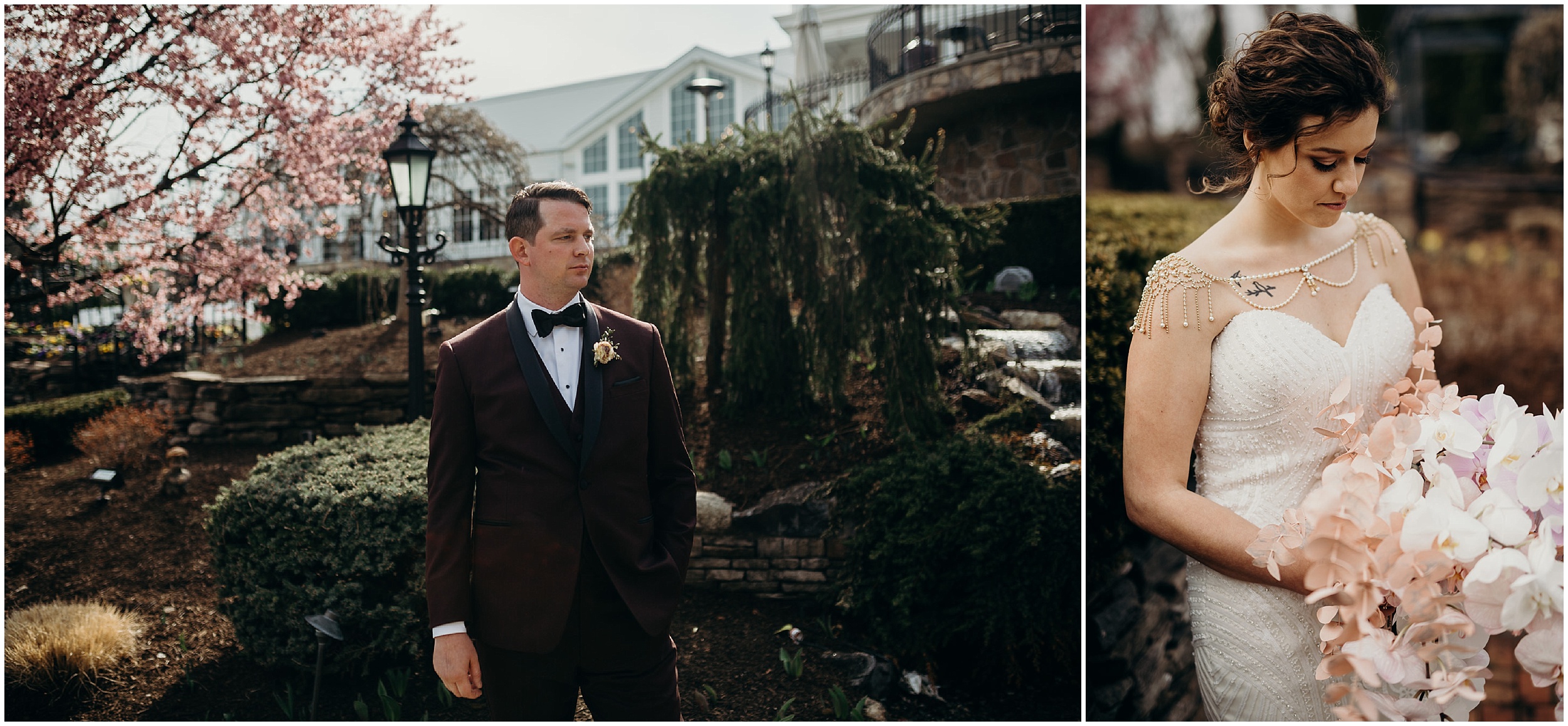portraits of the bride and groom at the park savoy in florham park, new jersey