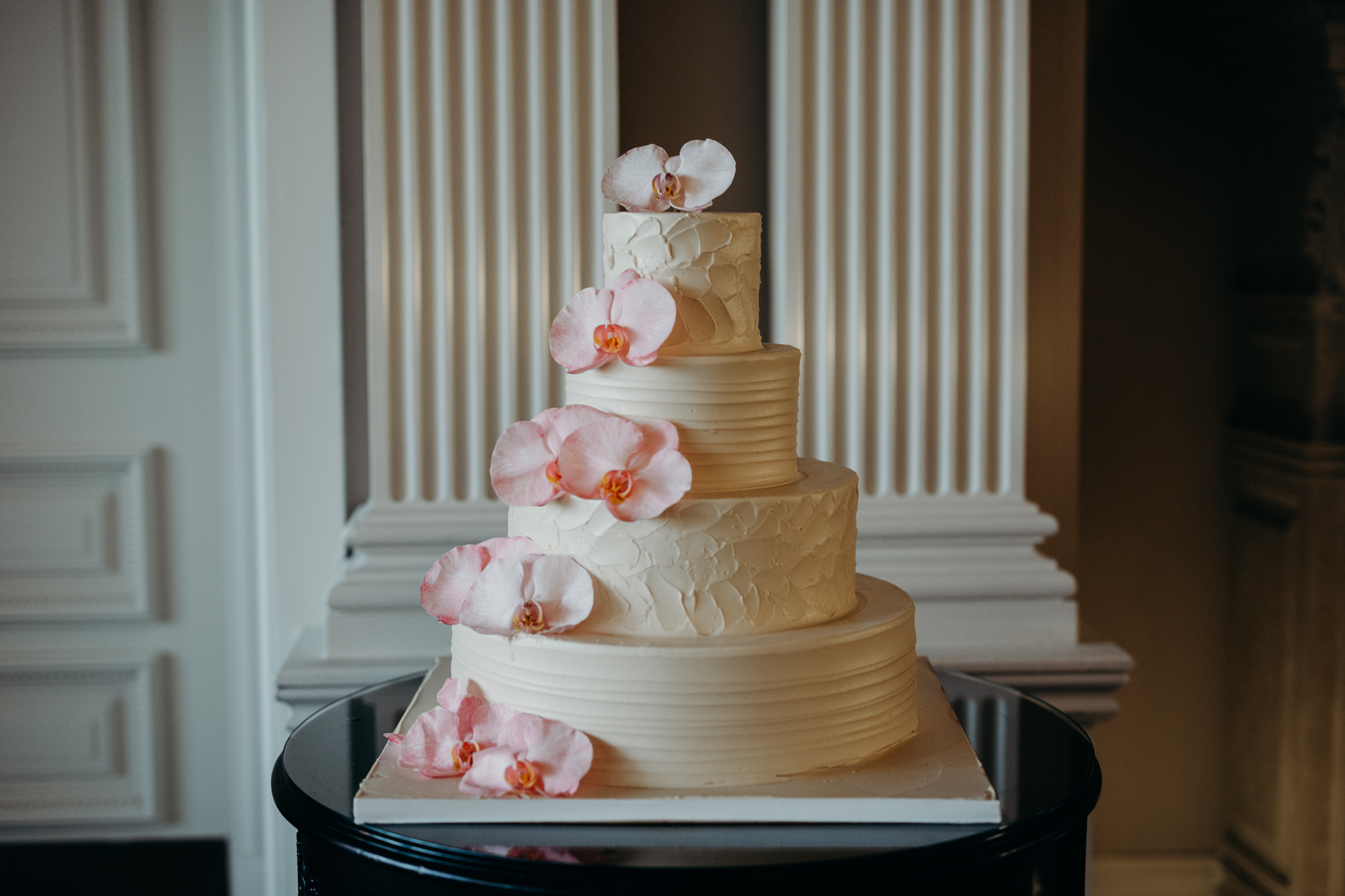 wedding cake with orchids at the park savoy in florham park, new jersey