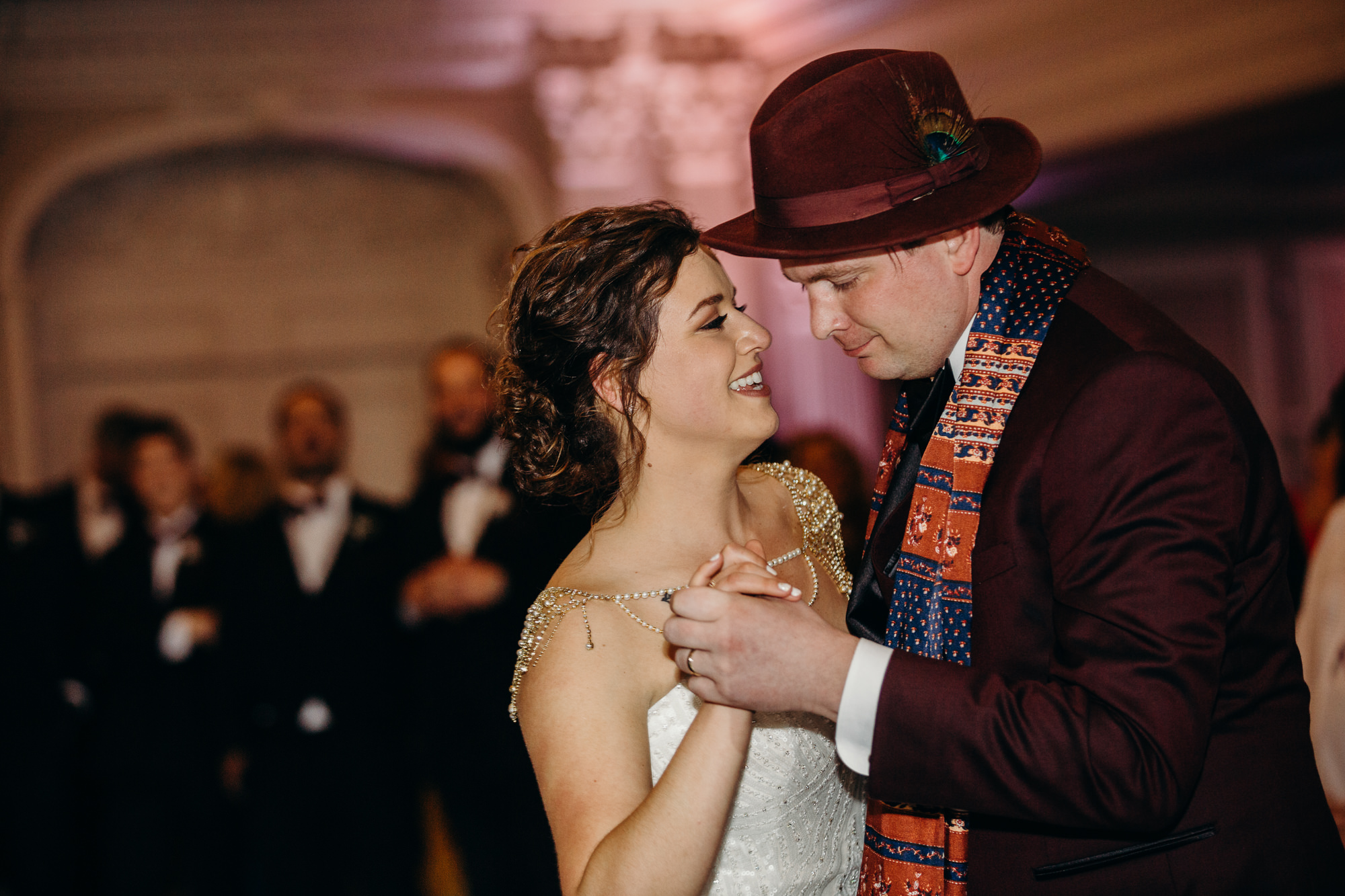 bride and groom share a first dance at the park savoy in florham park, new jersey