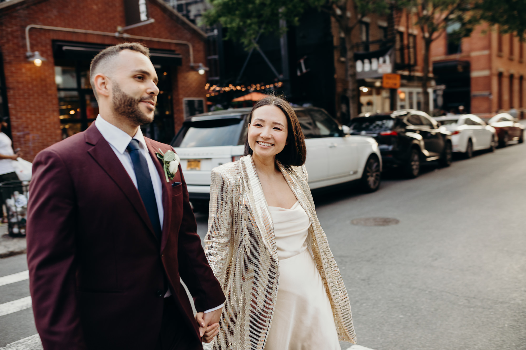 a portrait of a bride and groom in new york, new york