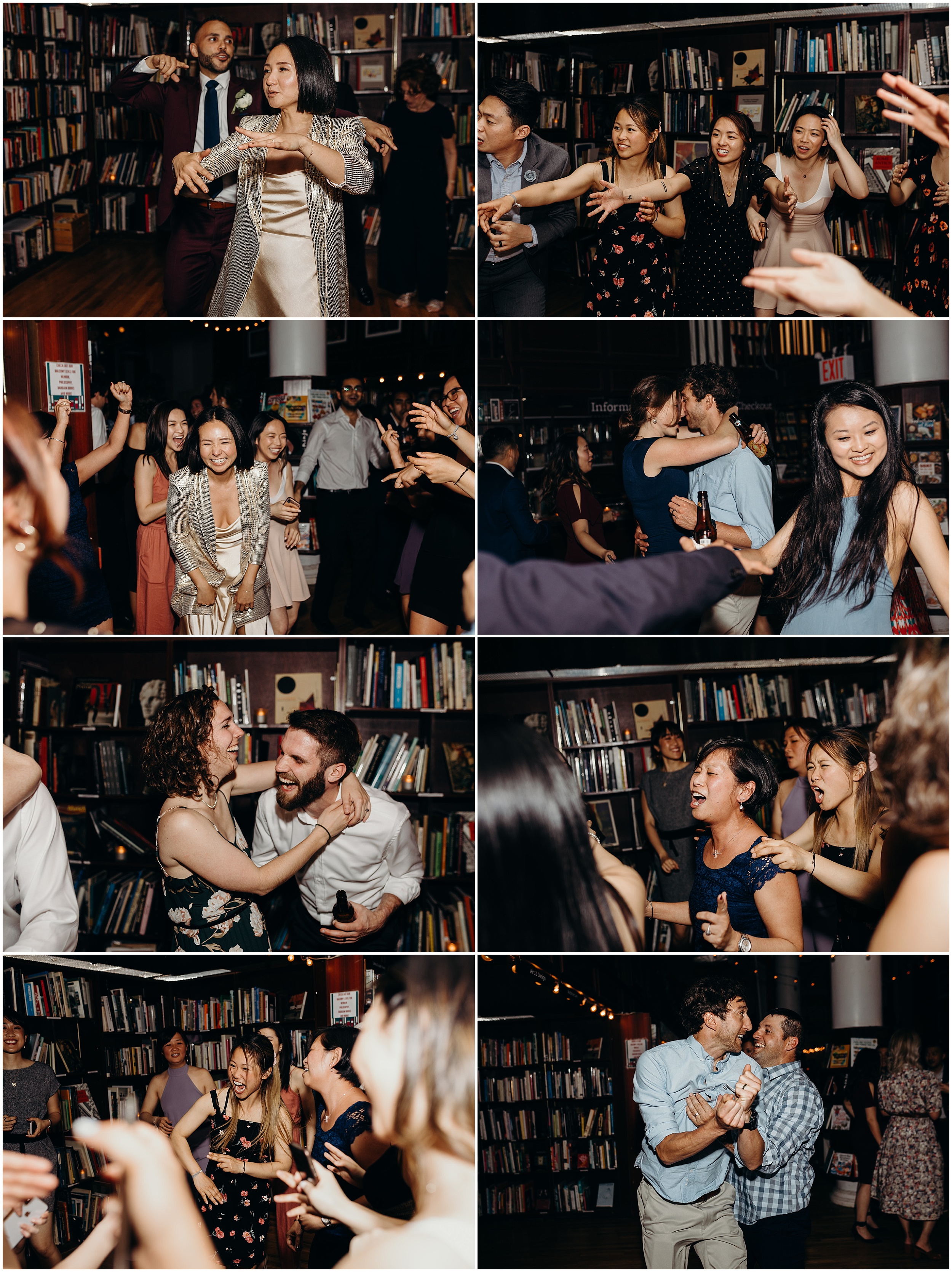 guests dance during a wedding reception at housingworks bookstore in new york, new york