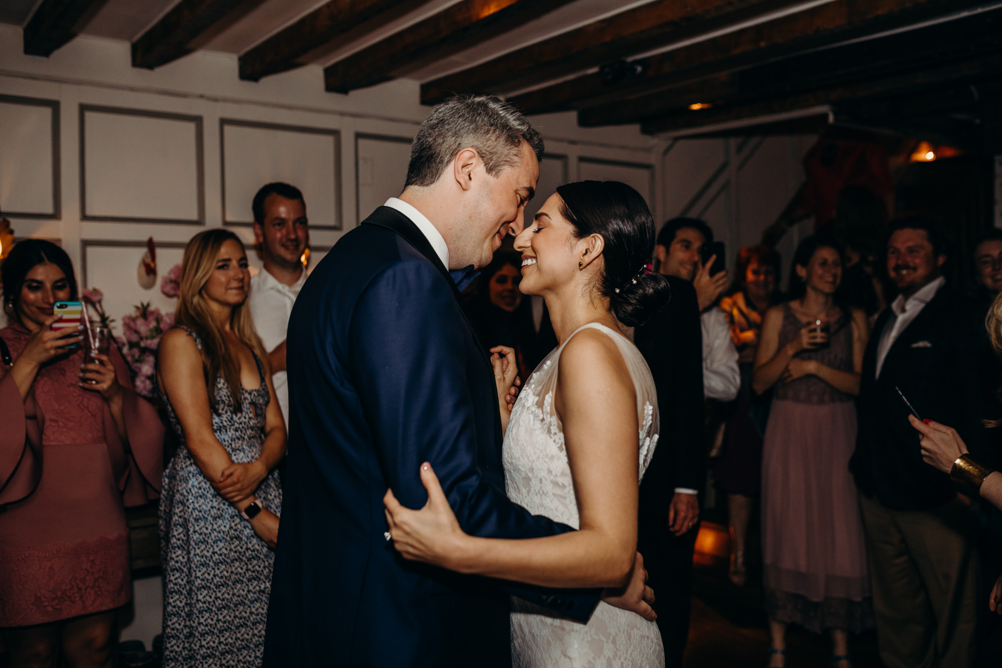 bride and groom dance at a wedding at bobo in the west village, new york city