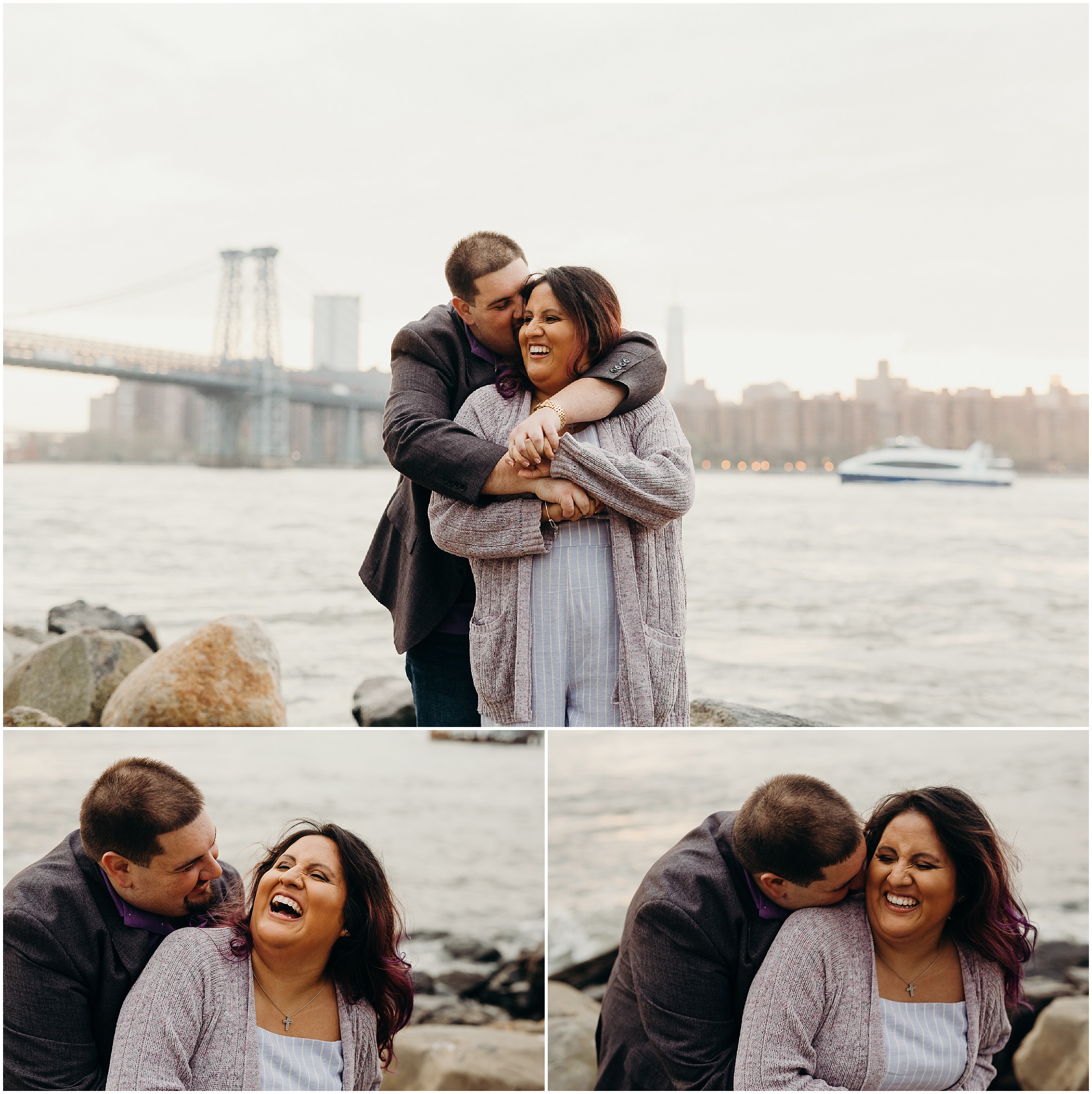 a portrait of a couple at the waterfront in williamsburg, brooklyn