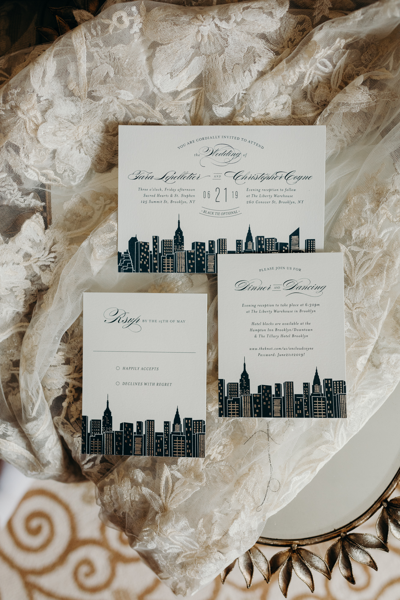 wedding invitations at liberty warehouse in brooklyn, new york city