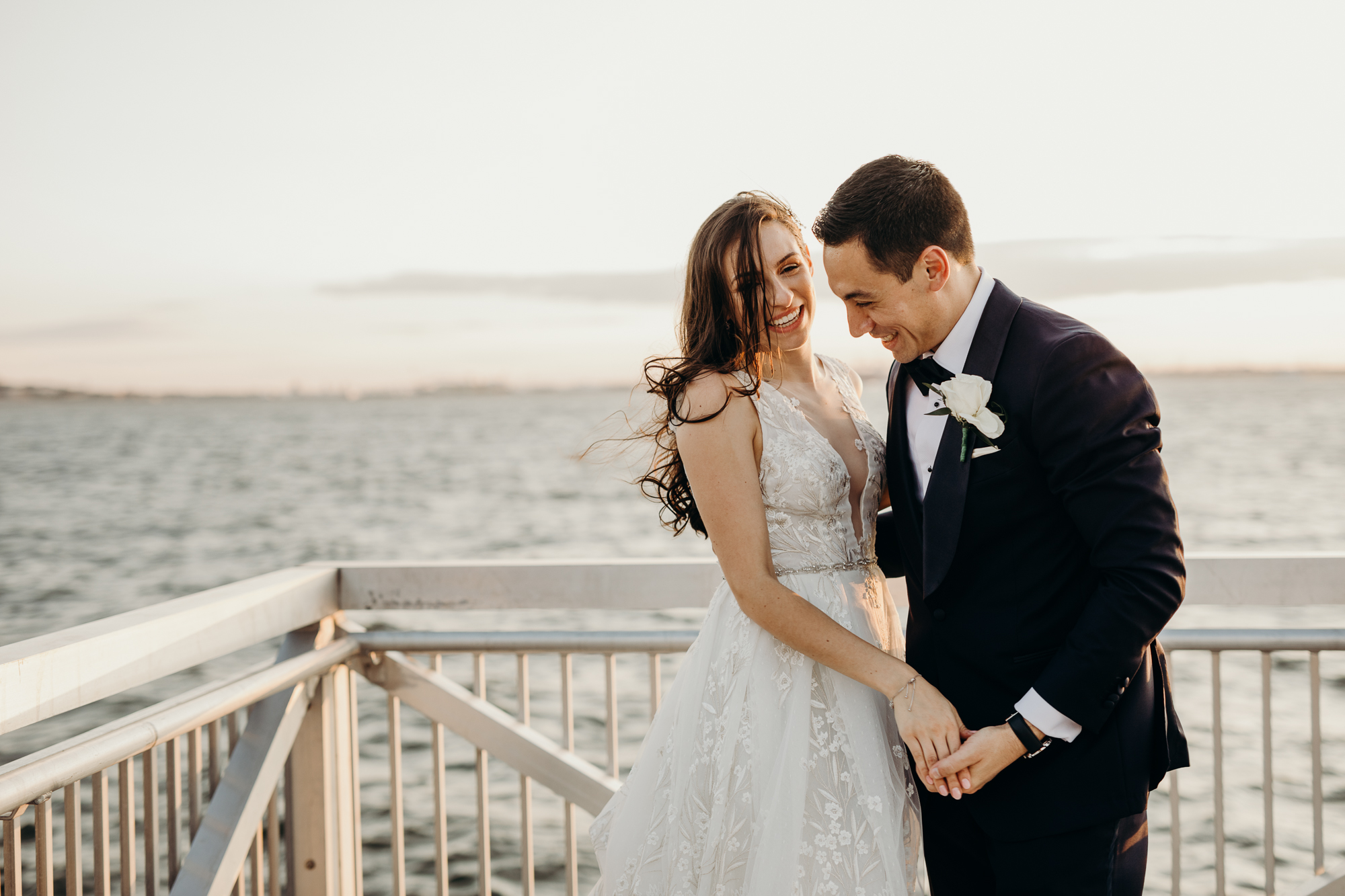 a portrait of a bride and groom on their wedding day at liberty warehouse in brooklyn, new york city