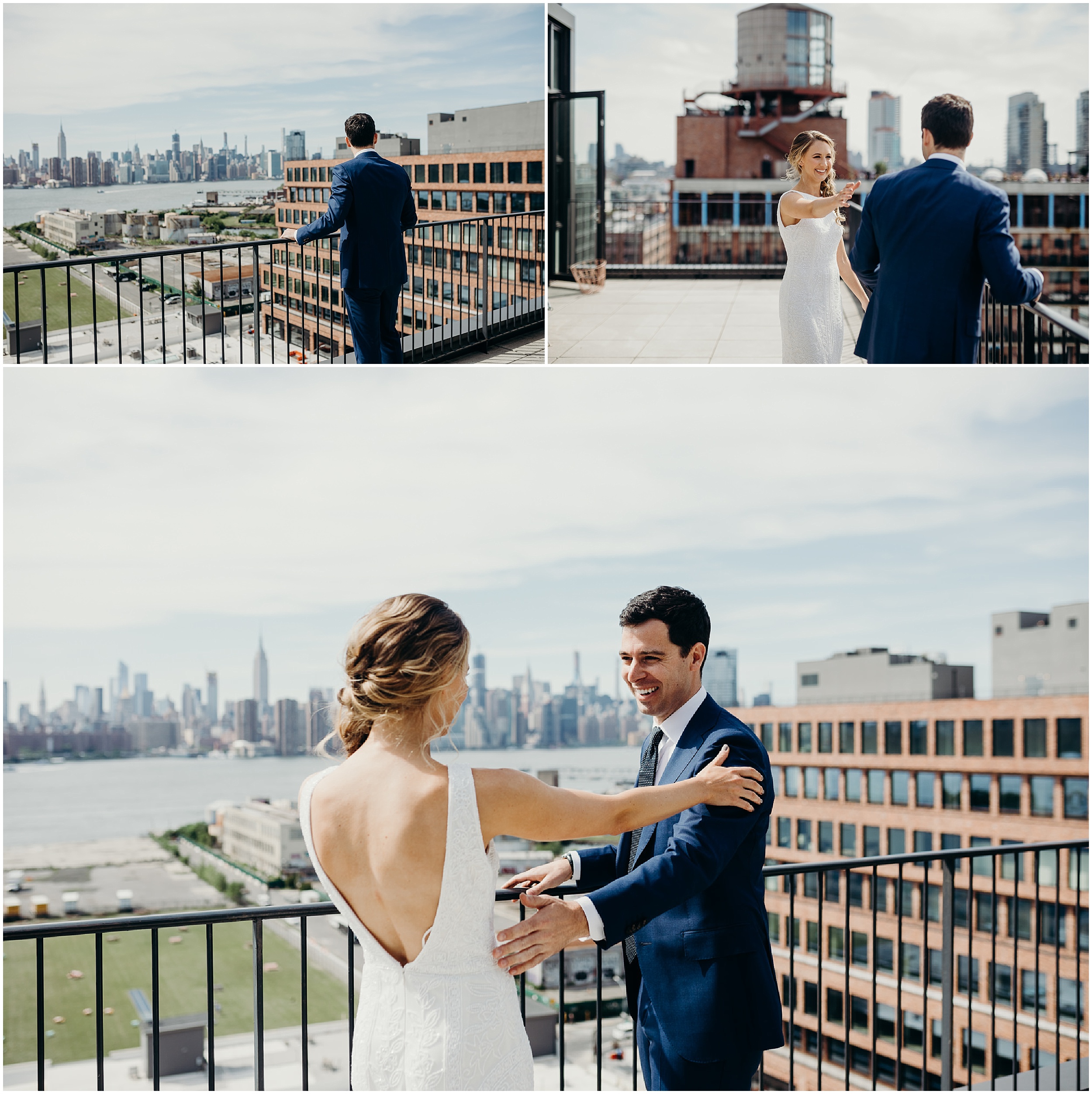 a bride and groom share a first look at the wythe hotel in brooklyn, new york city