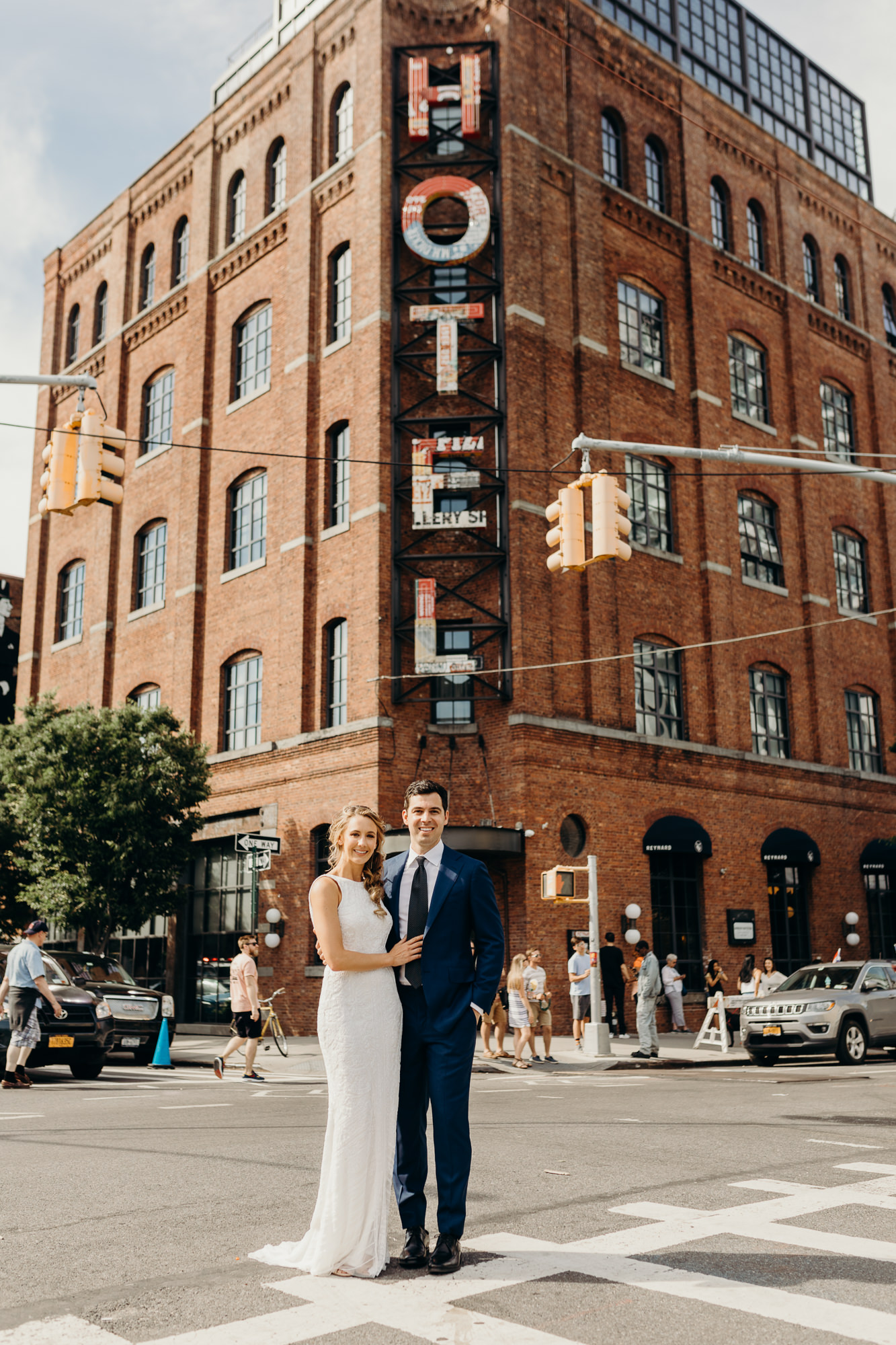 a portrait of a bride and groom at the wythe hotel in brooklyn, new york city