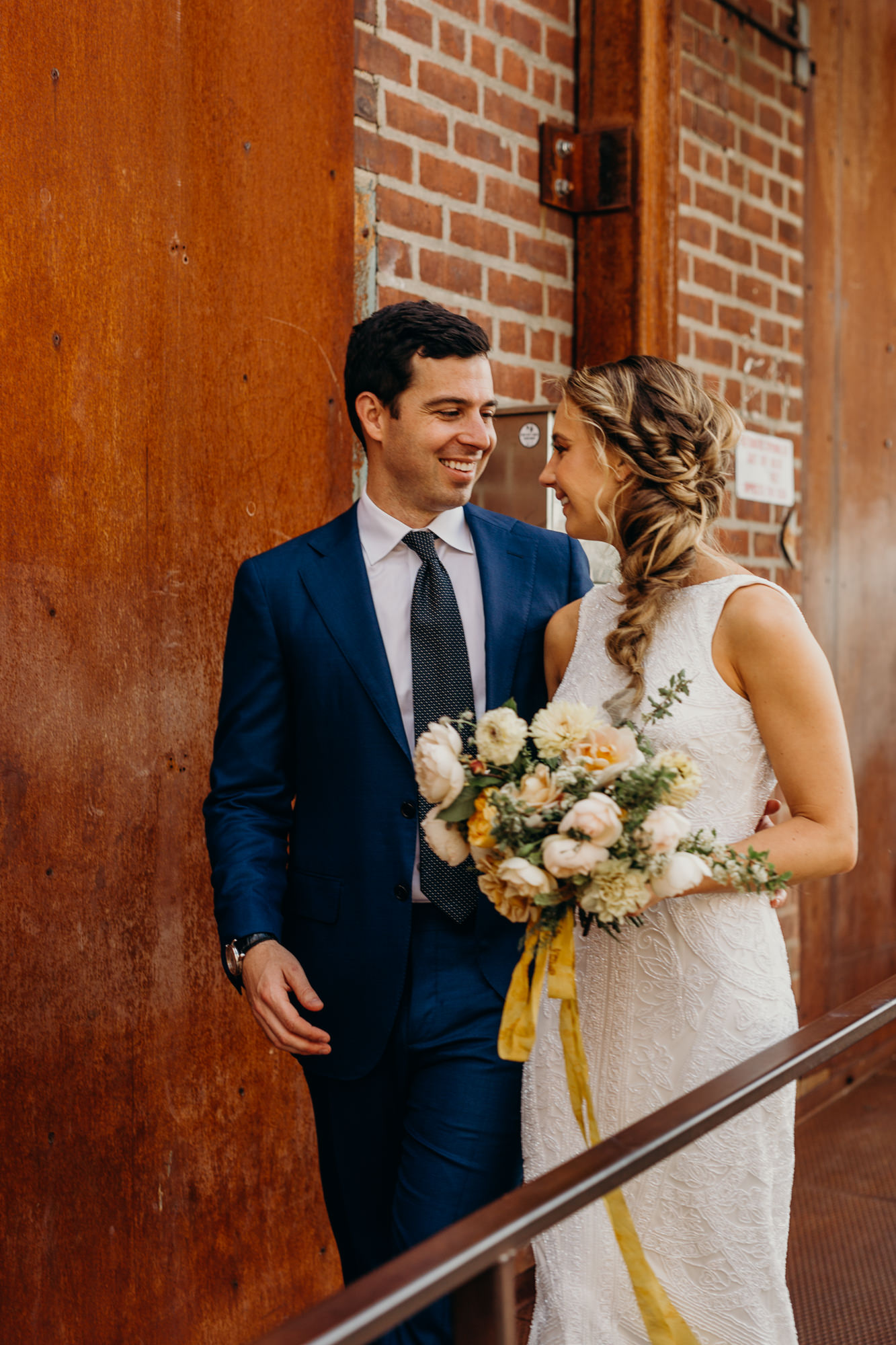 a portrait of a bride and groom at the wythe hotel in brooklyn, new york city