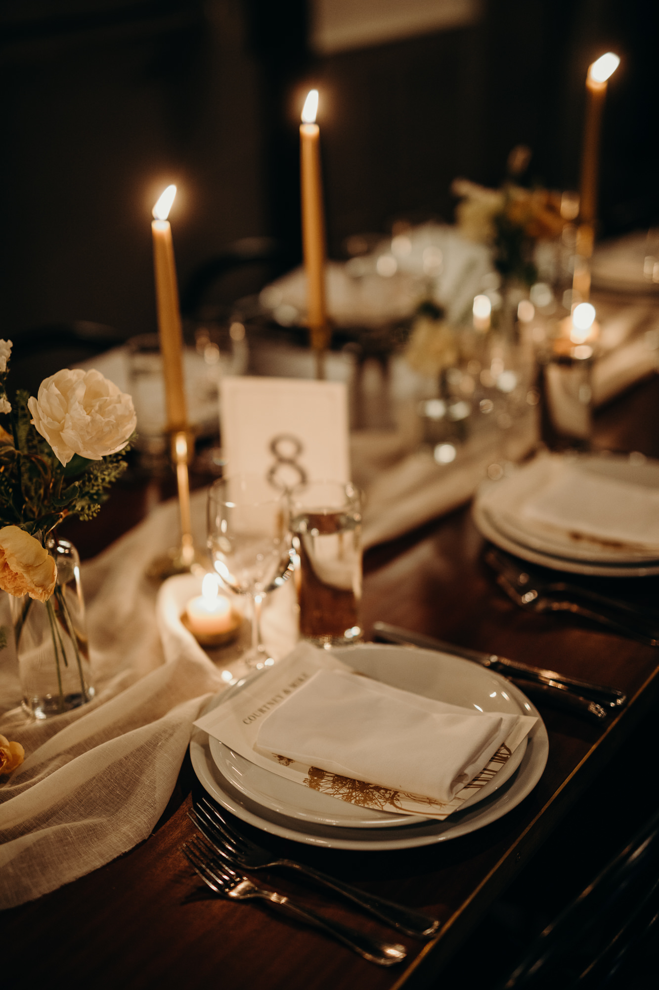 candlelit reception decor at the wythe hotel in brooklyn, new york city