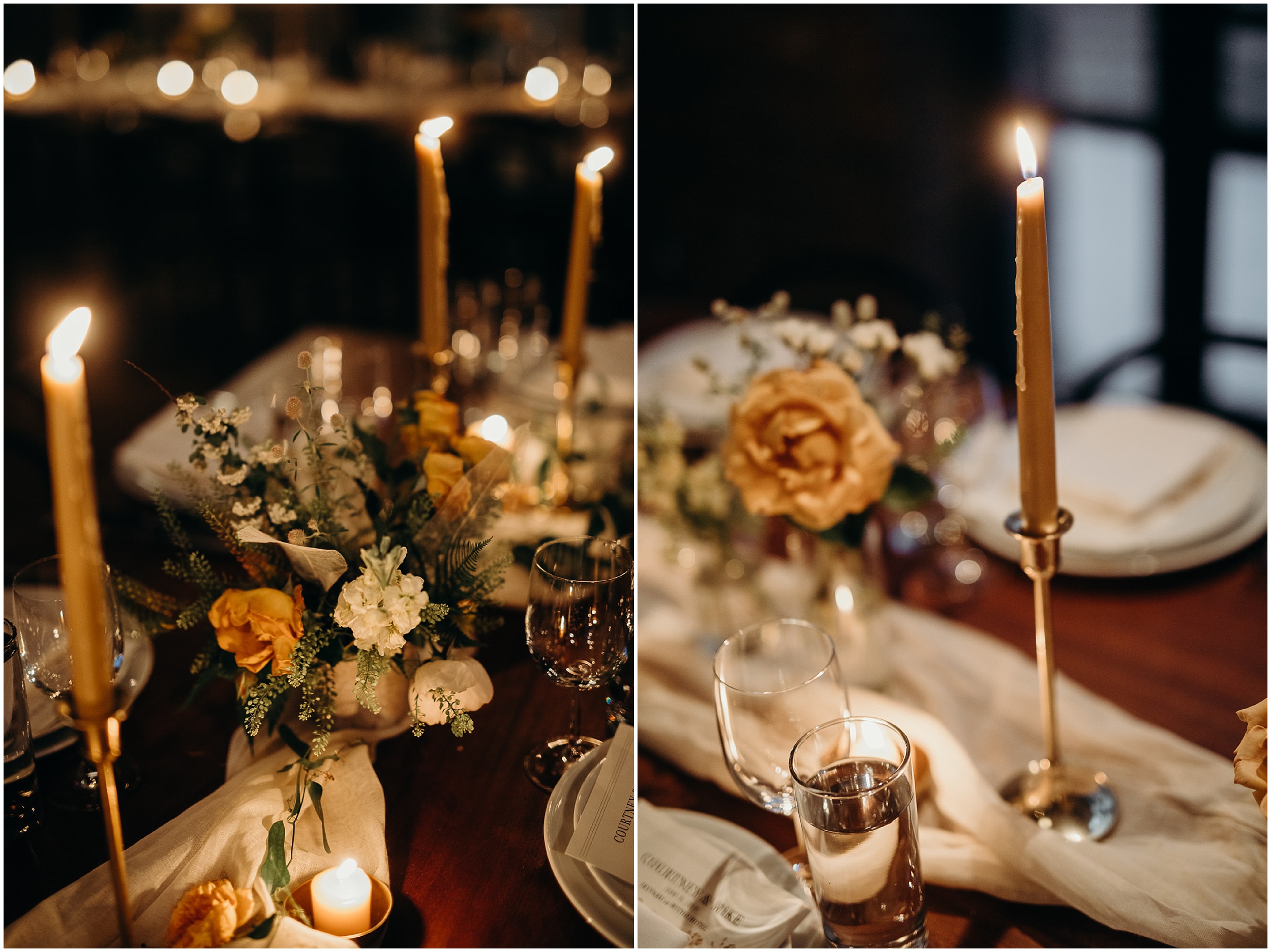 candlelit reception decor at the wythe hotel in brooklyn, new york city