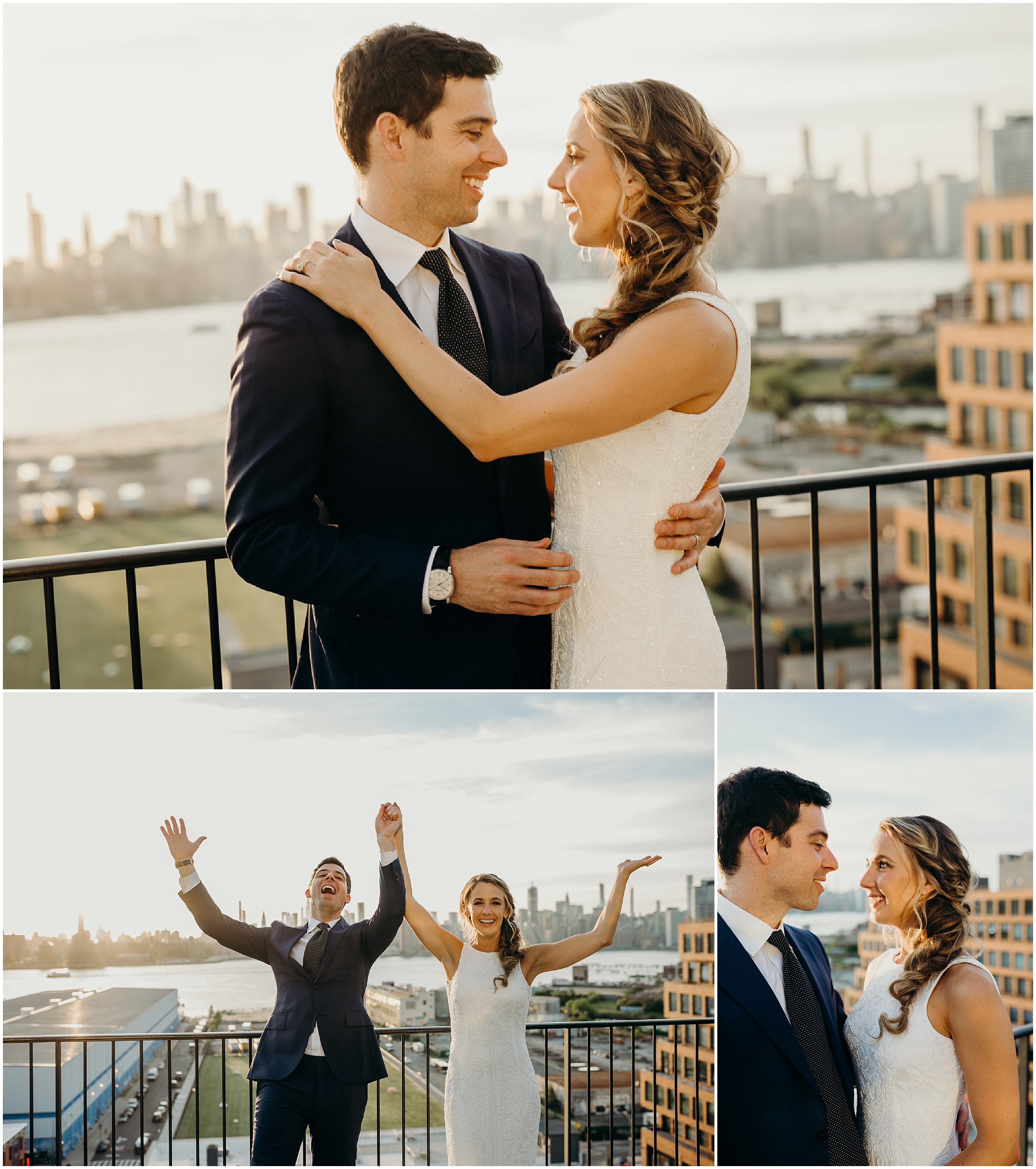 a portrait of a bride and groom during sunset at the wythe hotel in brooklyn, new york city