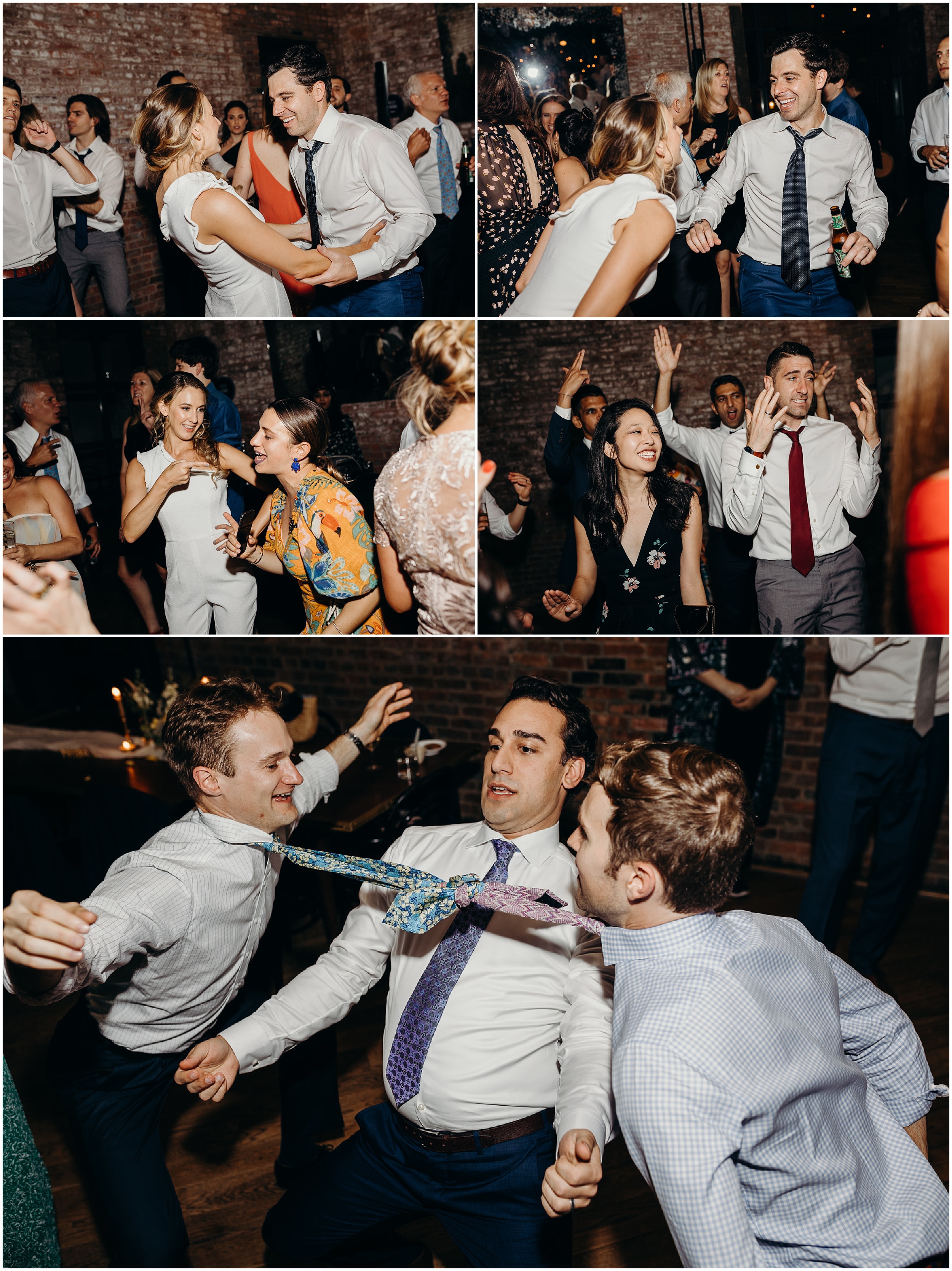 guests dance at a wedding reception at the wythe hotel in brooklyn, new york city