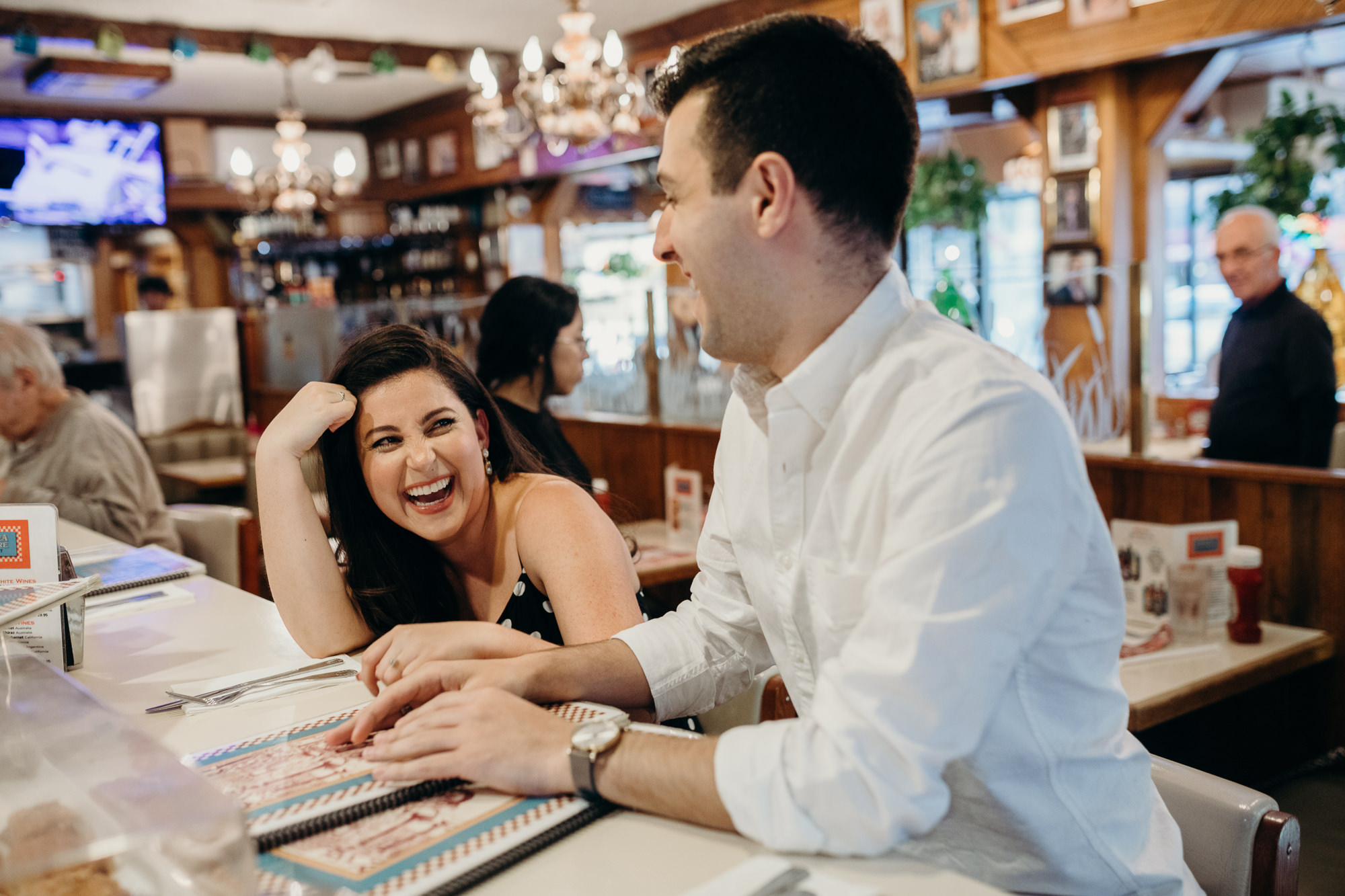 a portrait of a couple at chelsea diner in chelsea, new york city
