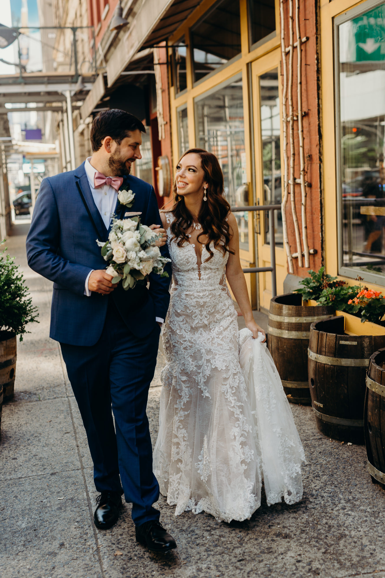 a portrait of a bride and groom at city winery in new york city, new york