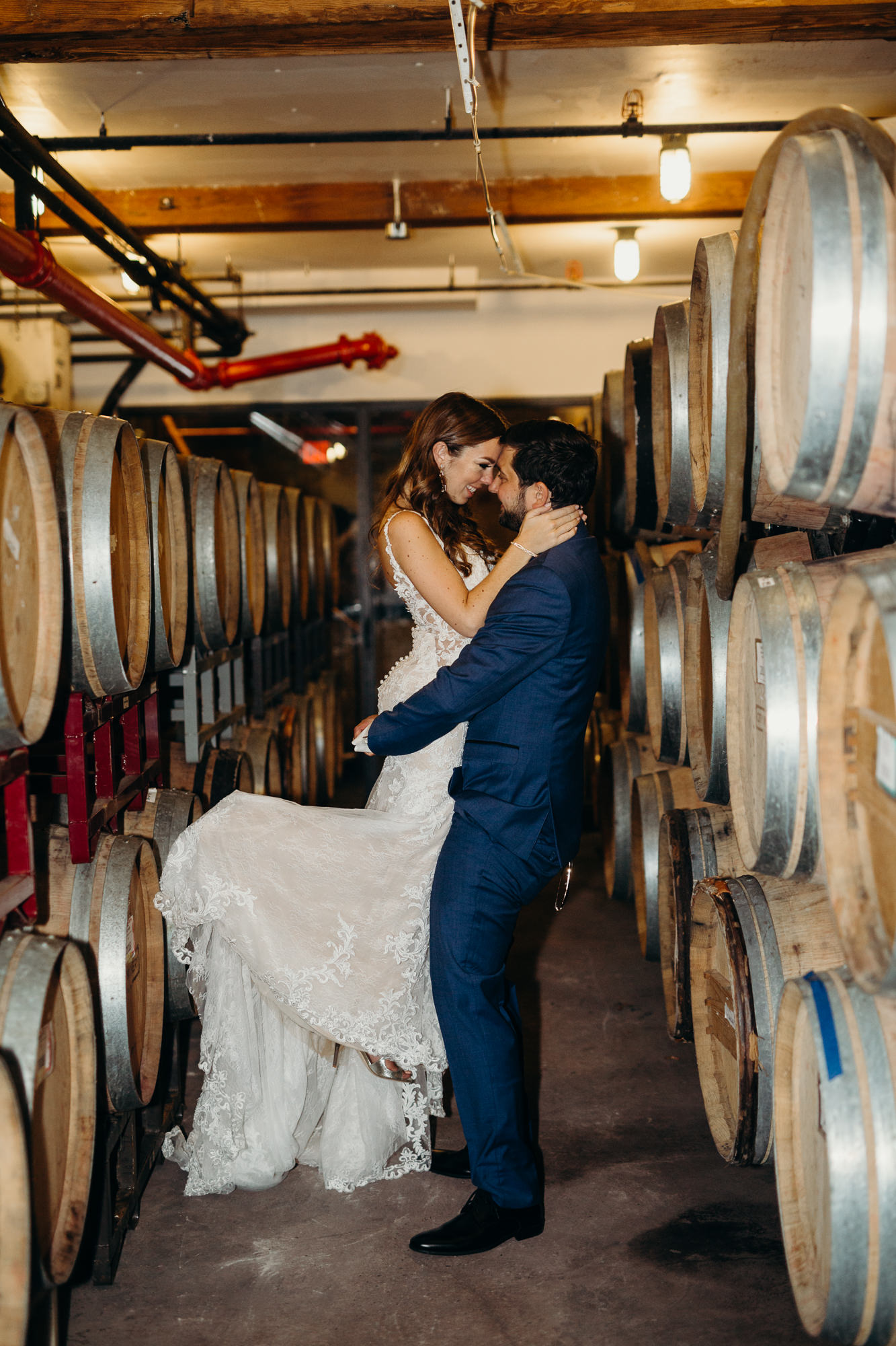 a portrait of a bride and groom at city winery in new york city, new york