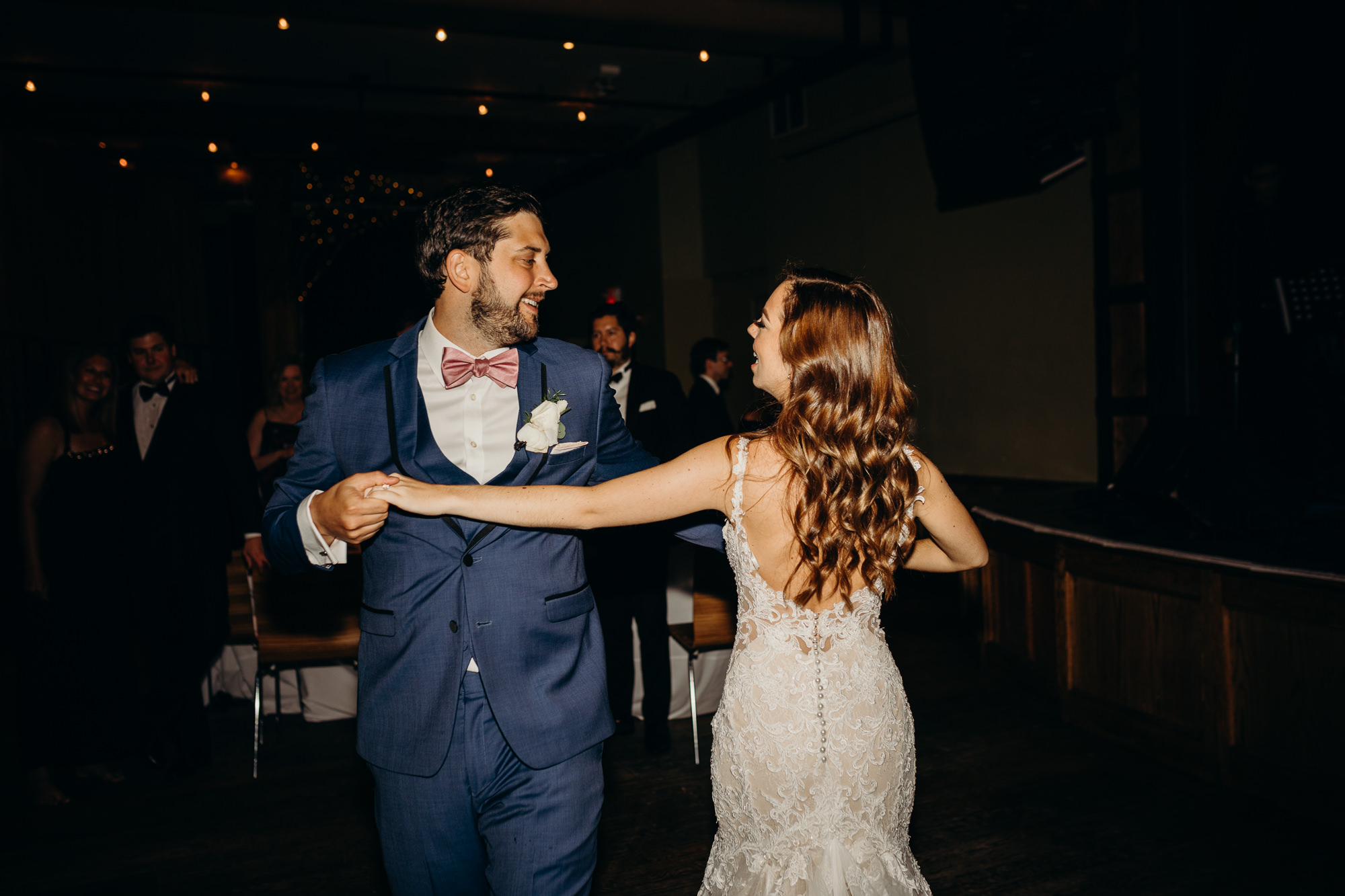 a bride and groom during their first dance at city winery in new york city, new york