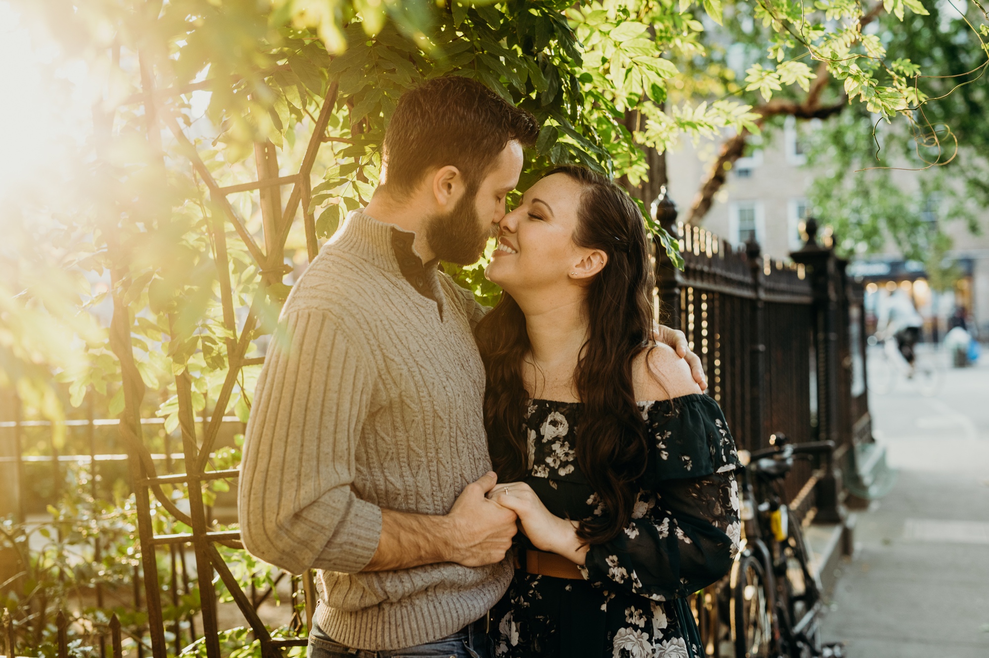 engagement photos of a couple in the west village, new york city