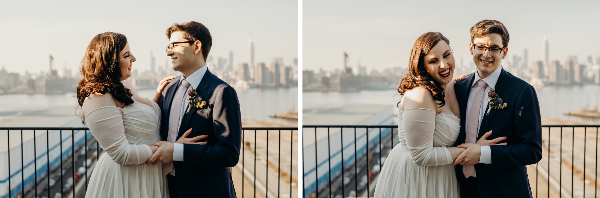 bride and groom during their wedding ceremony on the roof at the wythe hotel in brooklyn, nyc