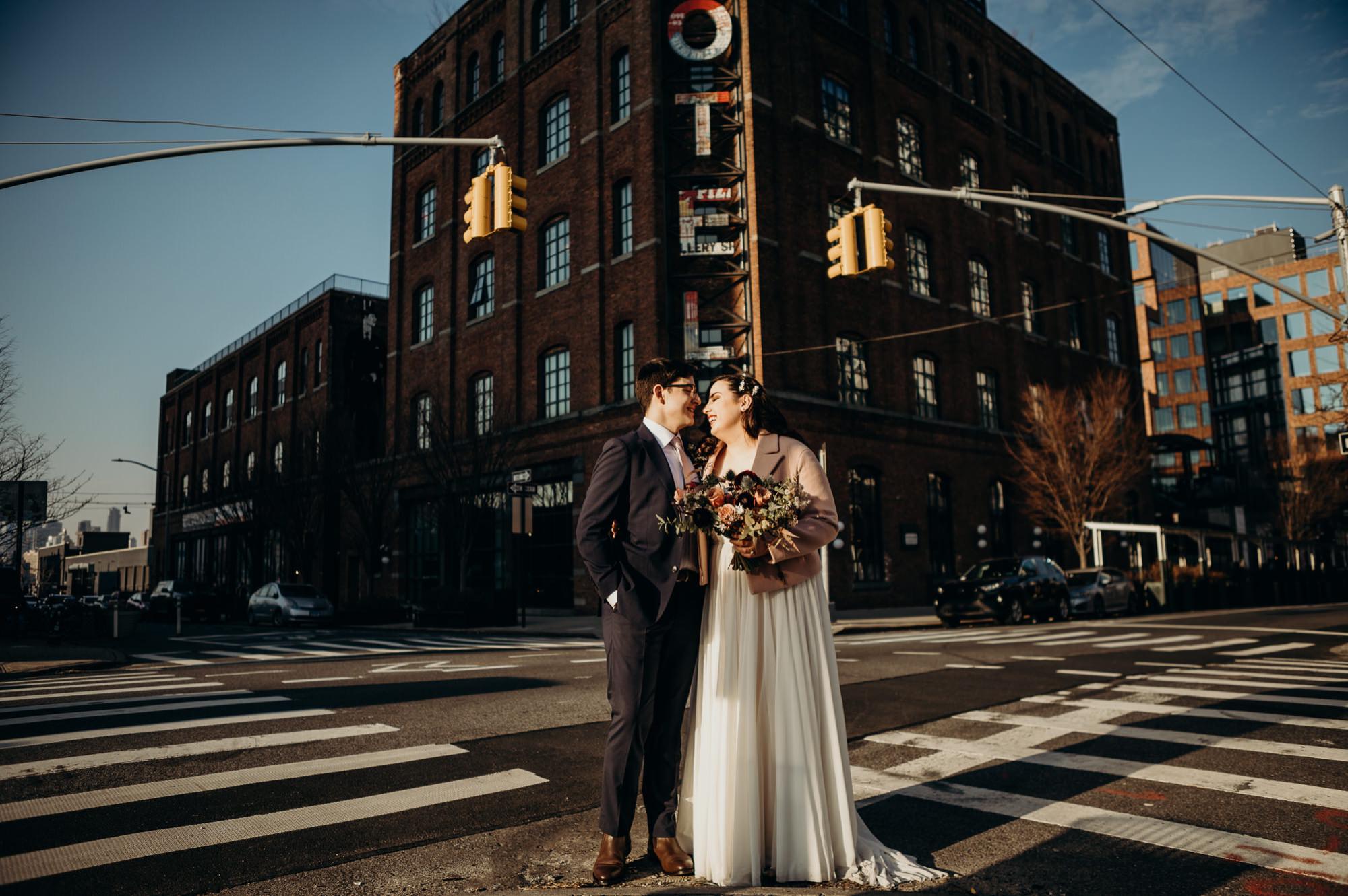 bride and groom wedding portraits outside the wythe hotel in brooklyn, nyc