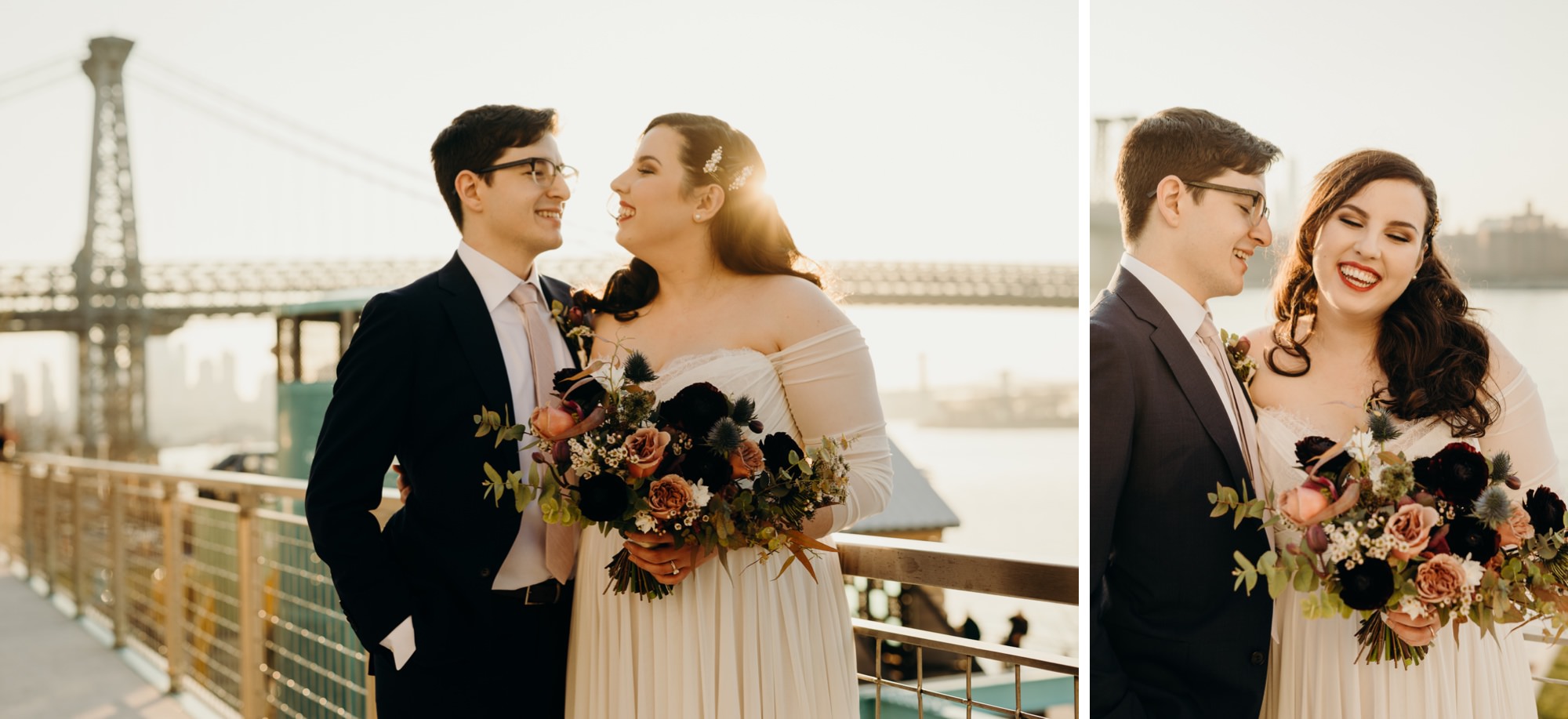 bride and groom wedding portraits at domino park in brooklyn, nyc