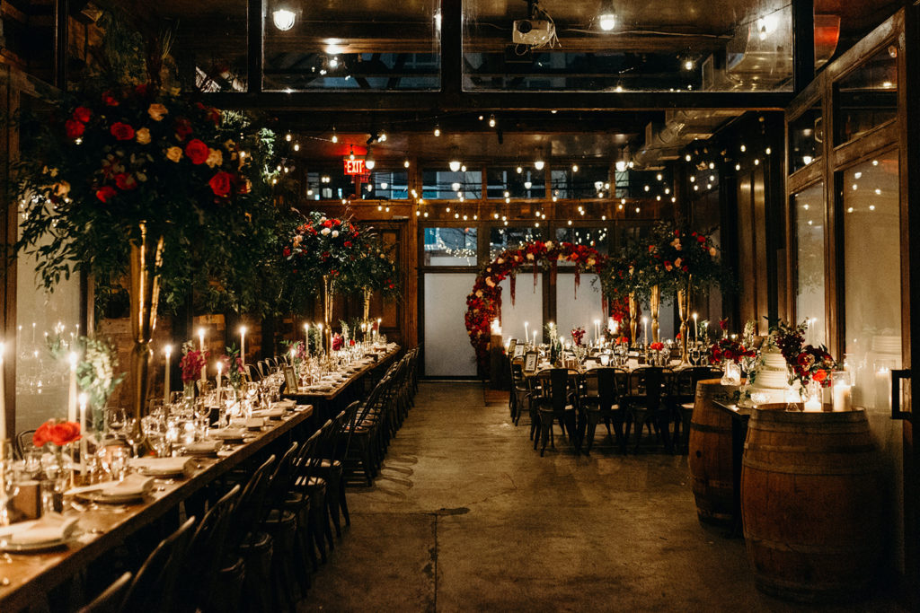 candlelit wedding reception at brooklyn winery in brooklyn, new york