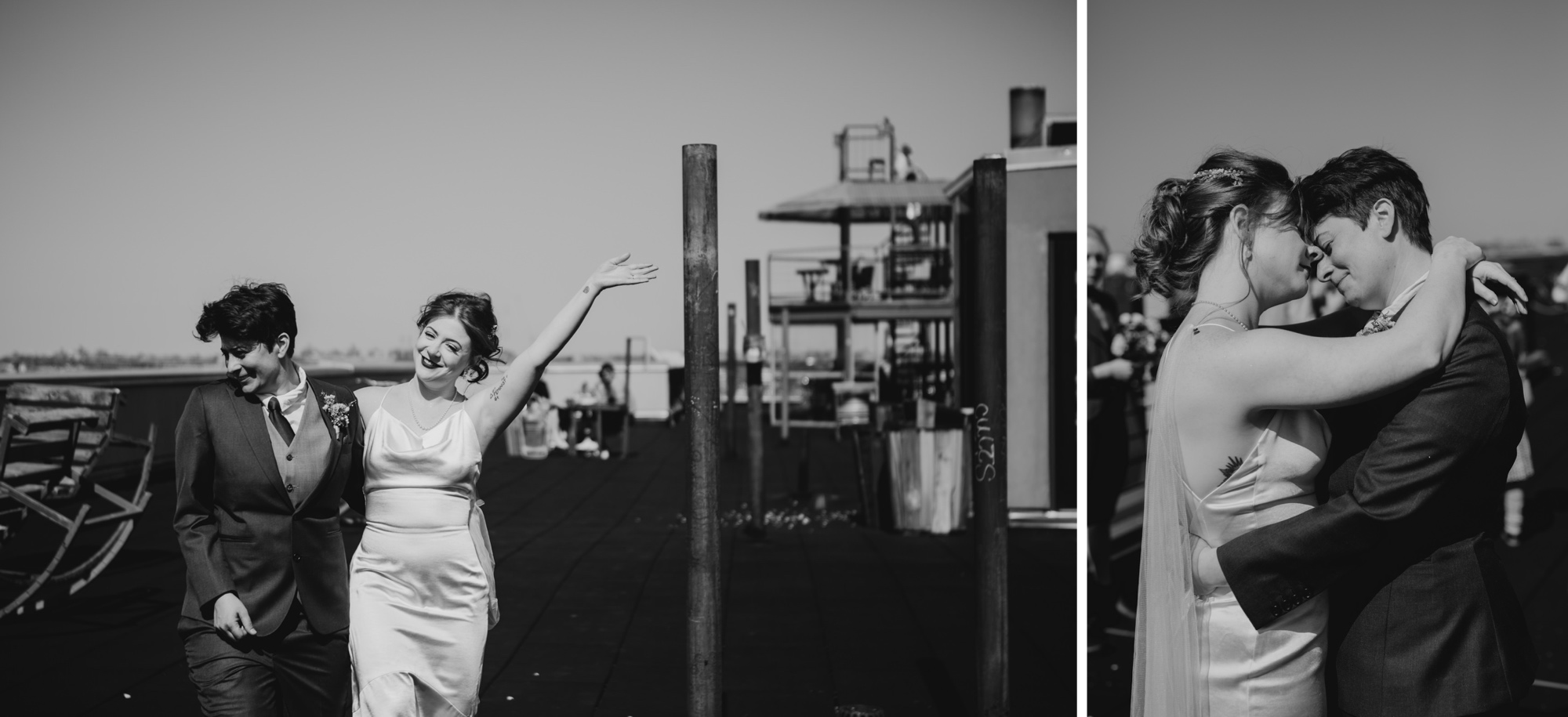 a couple celebrating after their wedding ceremony in bushwick, brooklyn