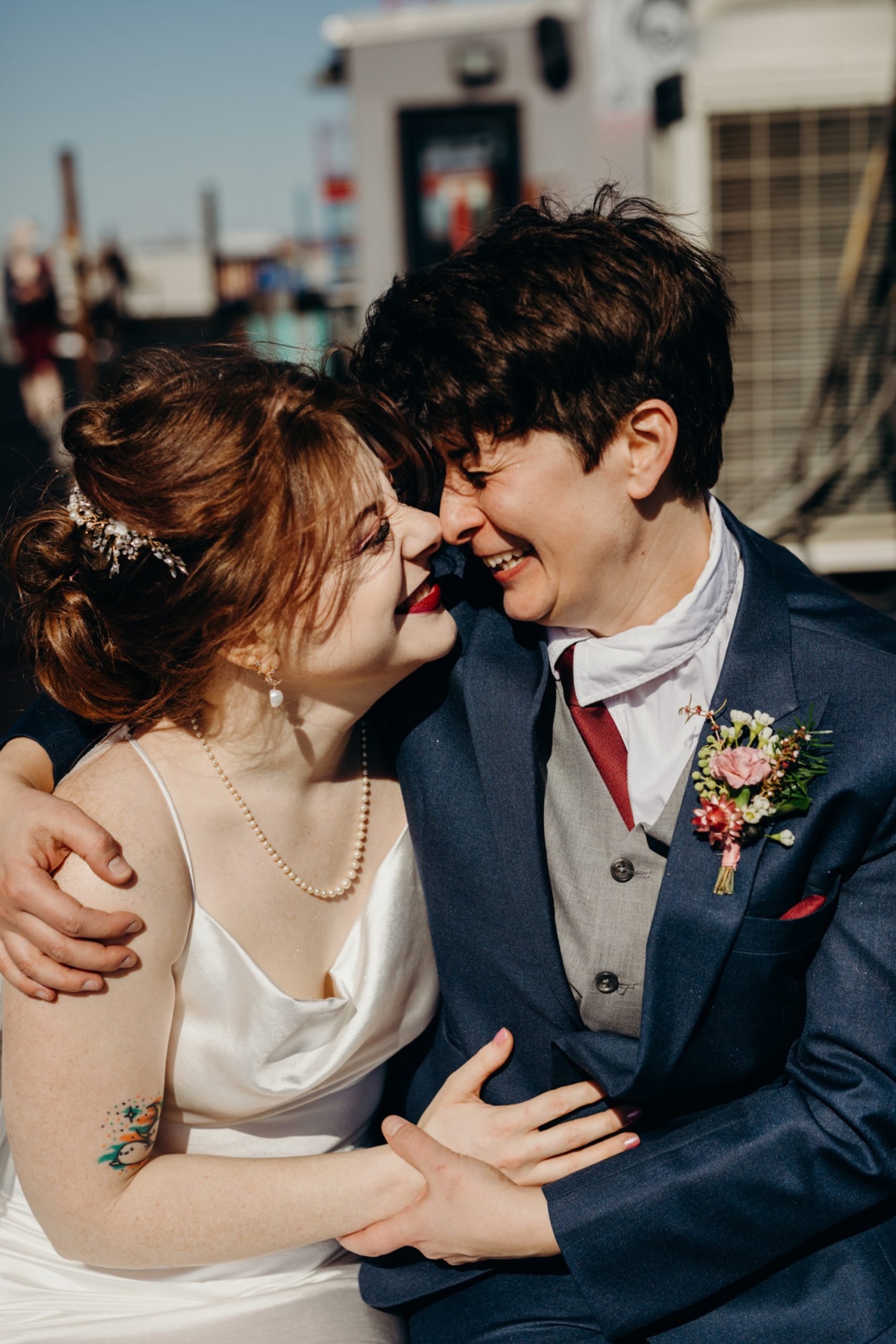 portrait of a couple just married in bushwick, brooklyn, new york city