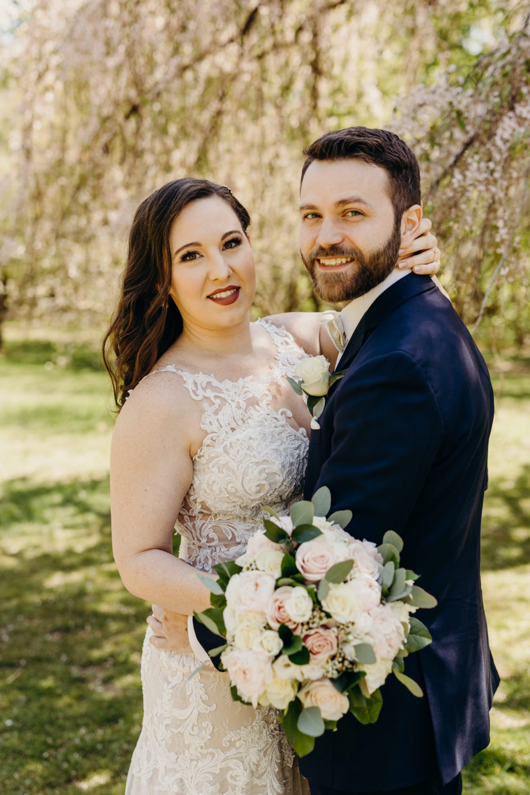 portrait of a bride and groom at a park in new jersey