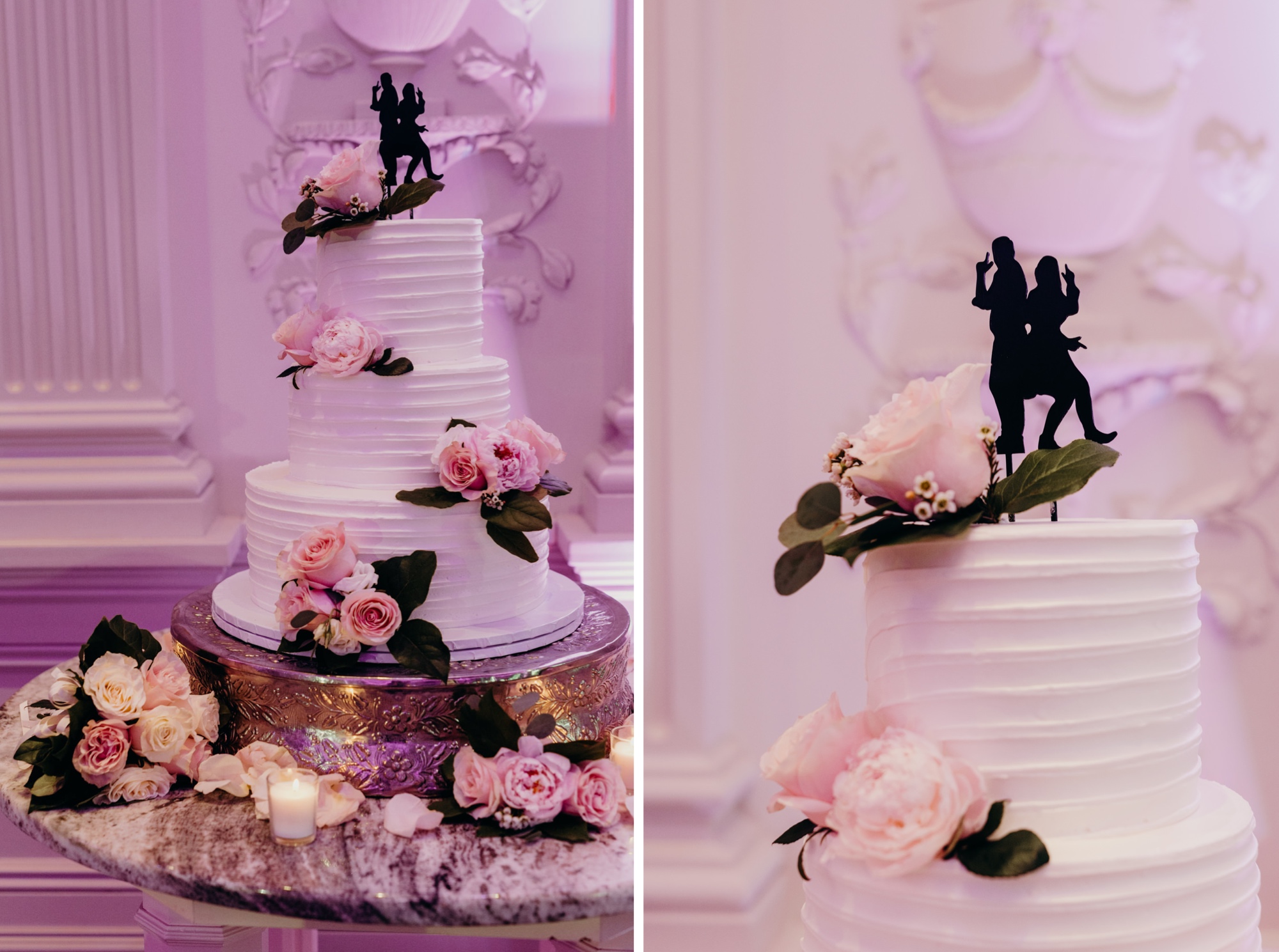 photo of a wedding cake and wedding cake topper at valley regency in new jersey
