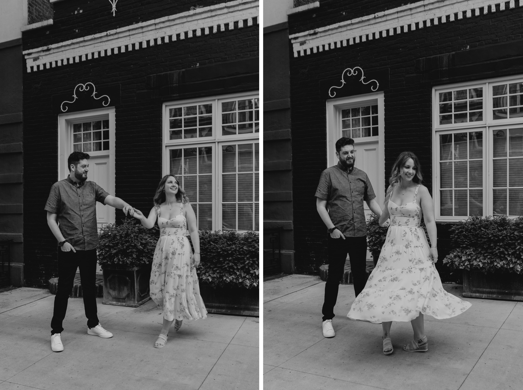 portrait of a couple dancing during their engagement session in gramercy park, new york city