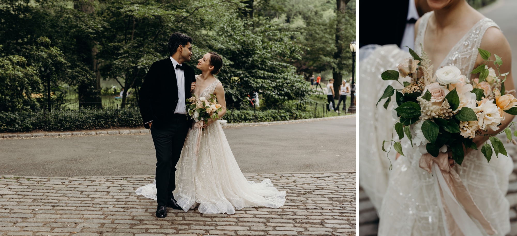 portrait of a bride and groom on their wedding day in central park, new york city