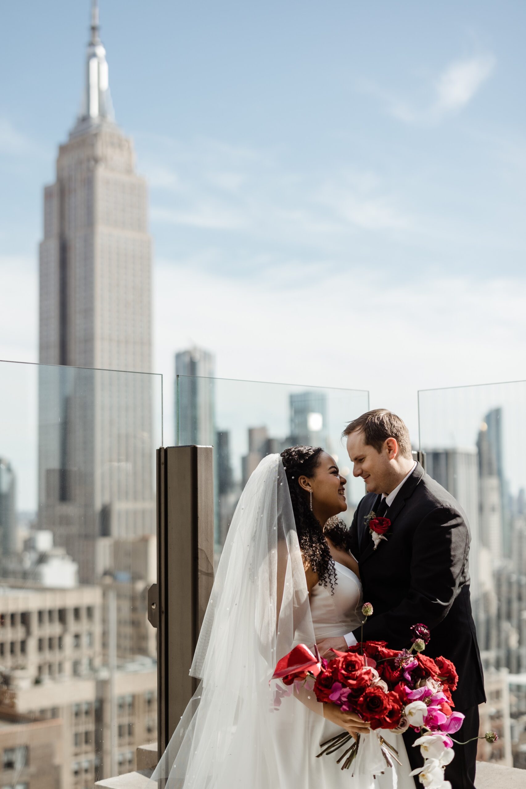 editorial wedding photo against nyc skyline